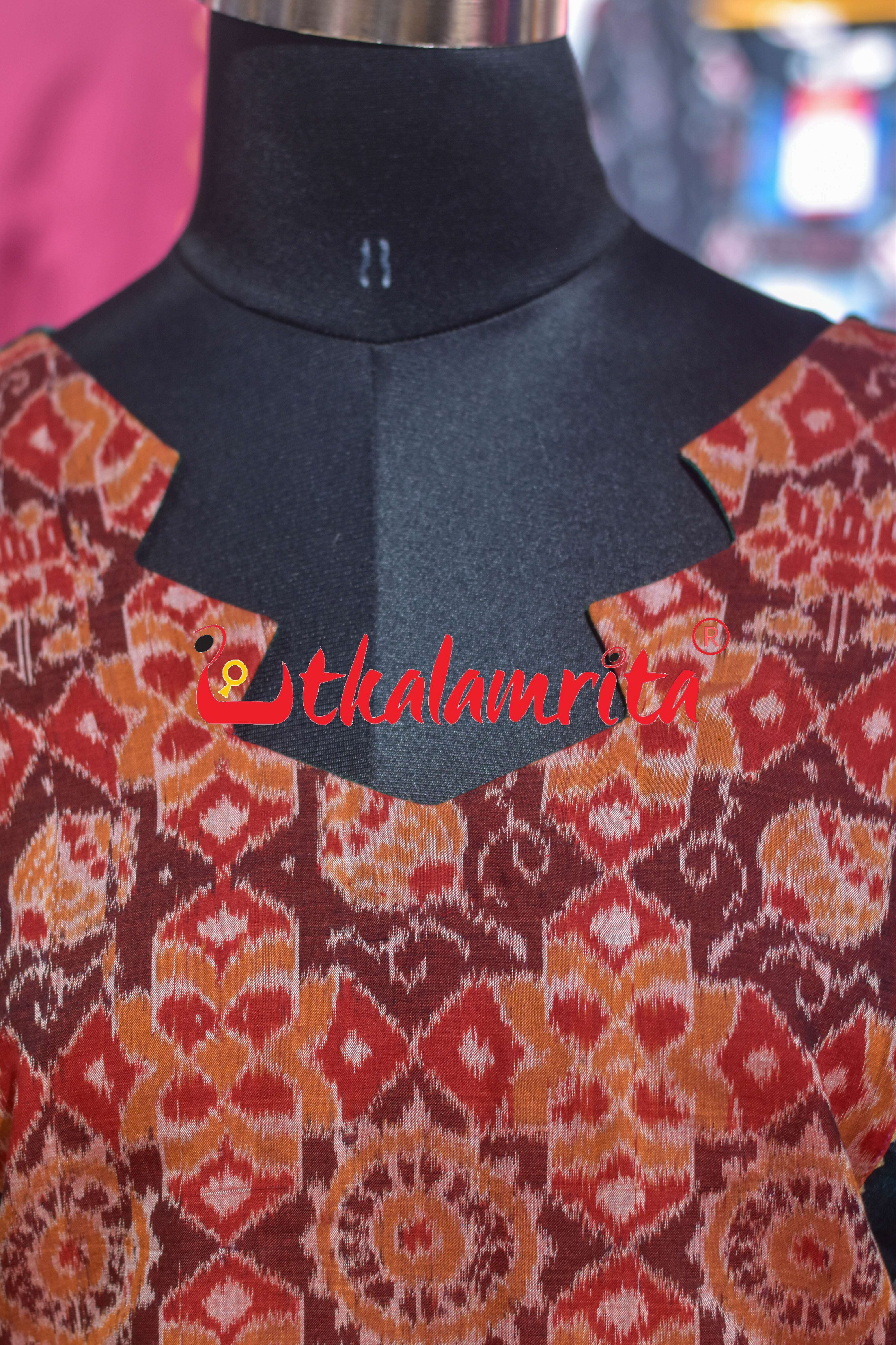 Deep Green Kadha with Rust Padma Chakra (Ladies' Kurti)