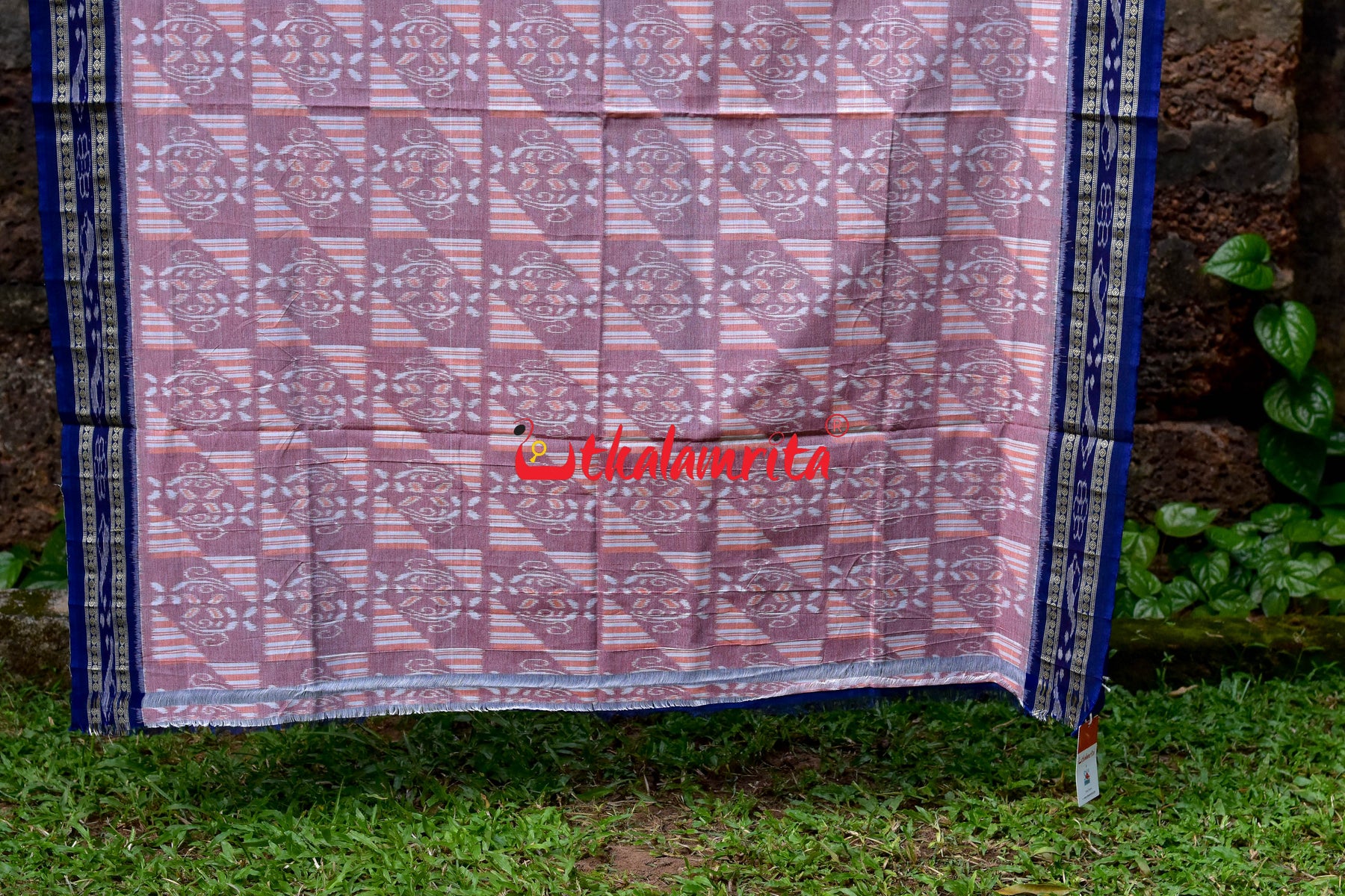 Peach Blue Khandua Cotton Saree