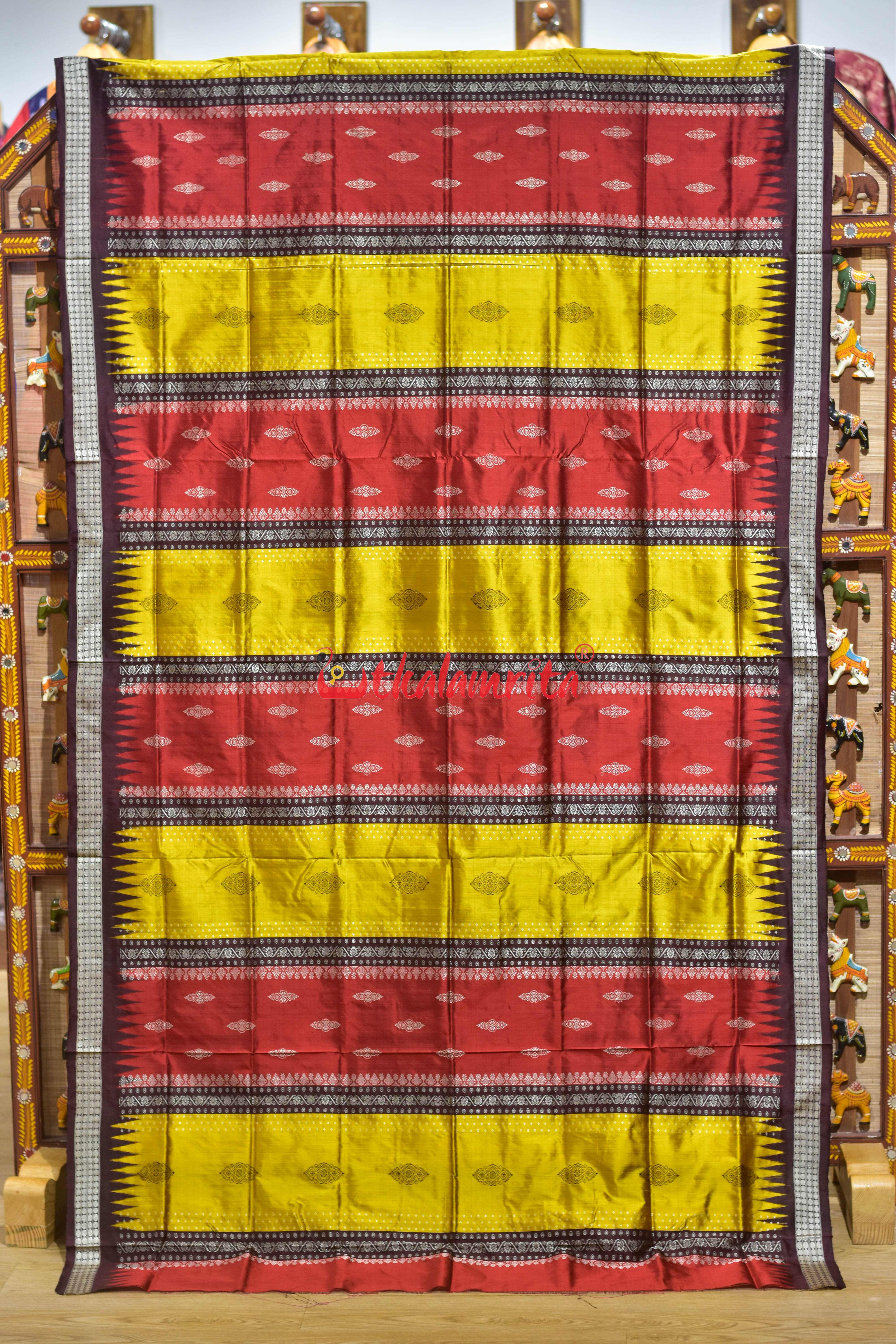 Peri Peri Golden Red Bomkai Silk Saree