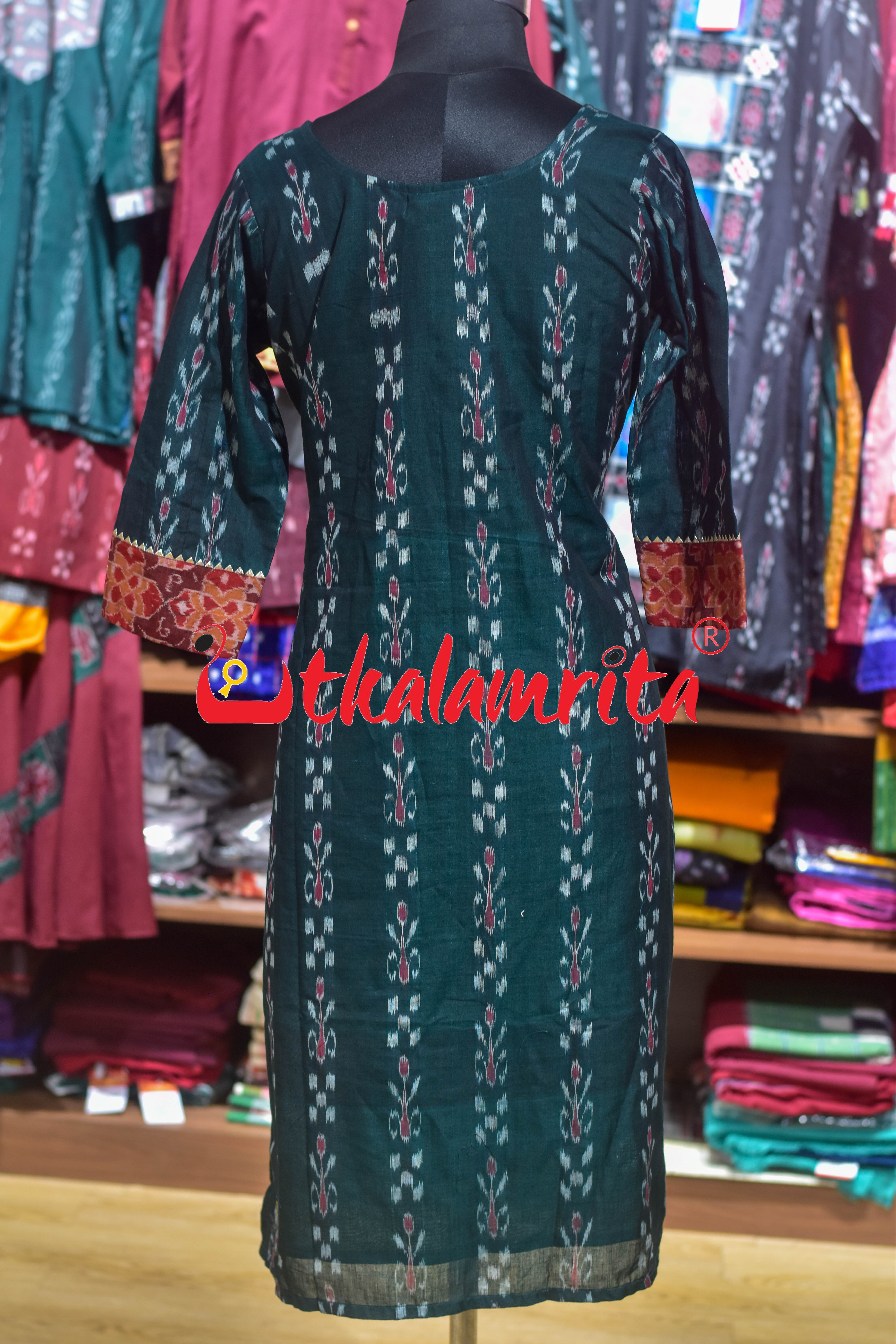 Deep Green Kadha with Rust Padma Chakra (Ladies' Kurti)