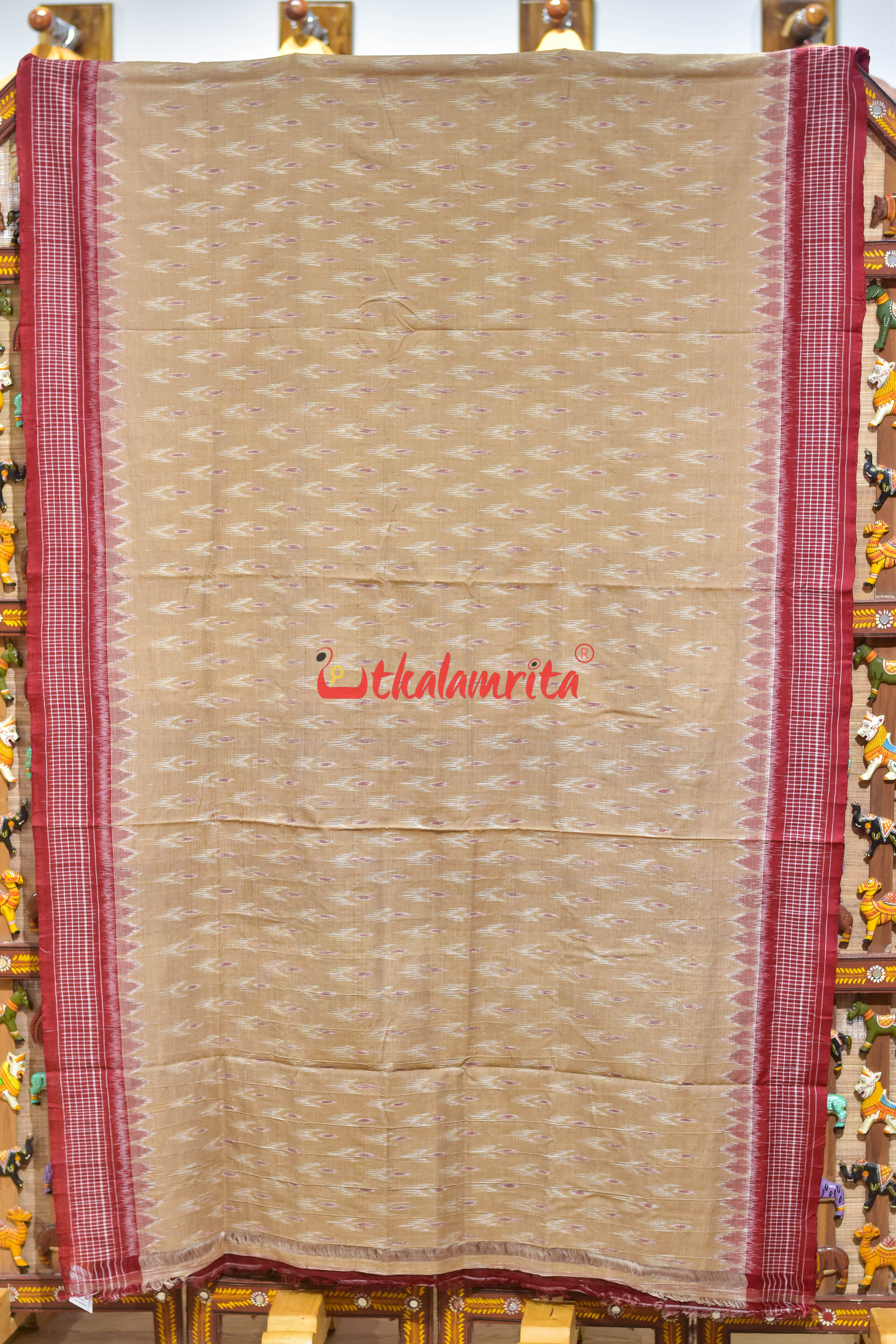 Cream Maroon Chandrika Khandua Cotton Saree