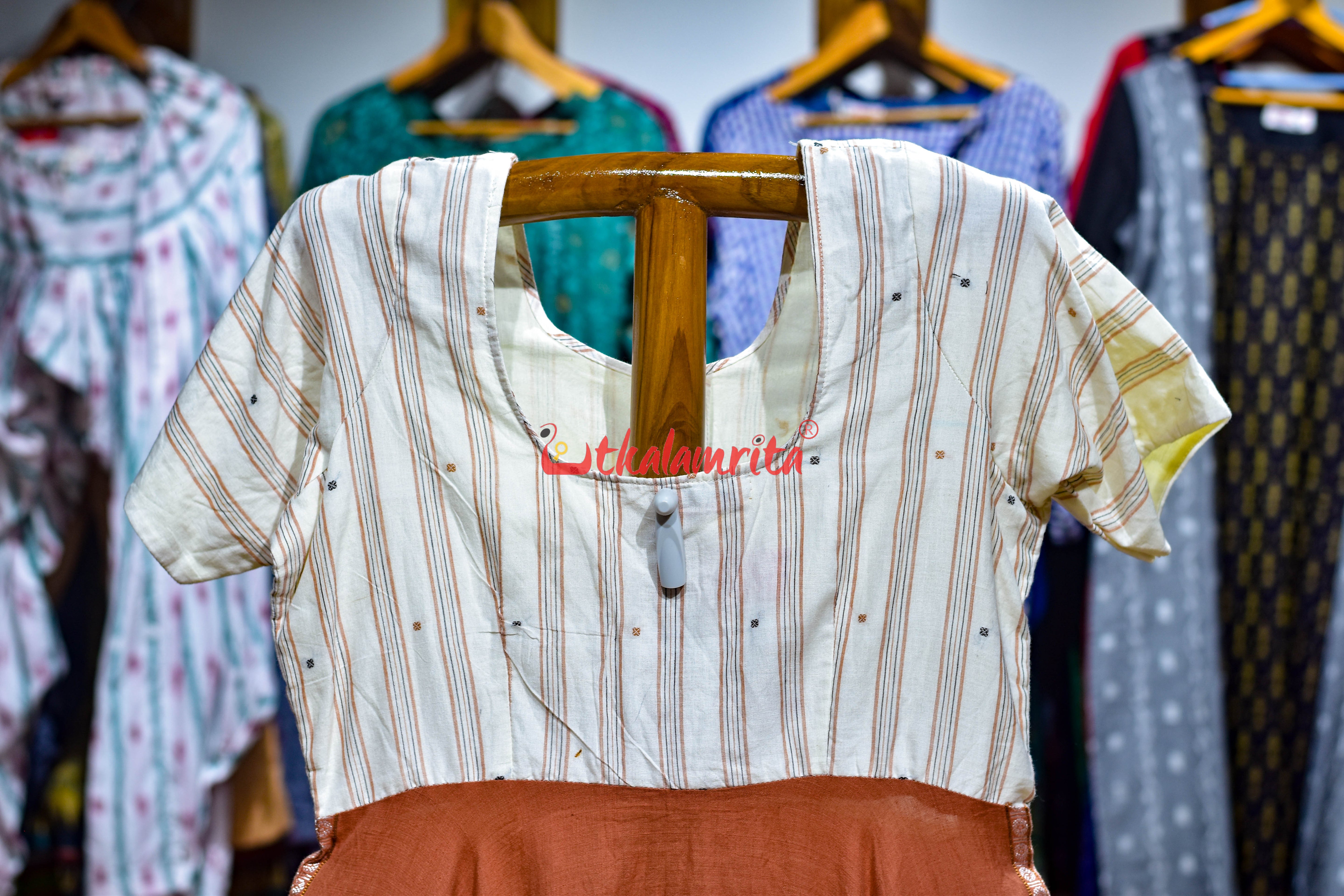 Brown White Stripes Buti Bomkai (Ladies Gown)