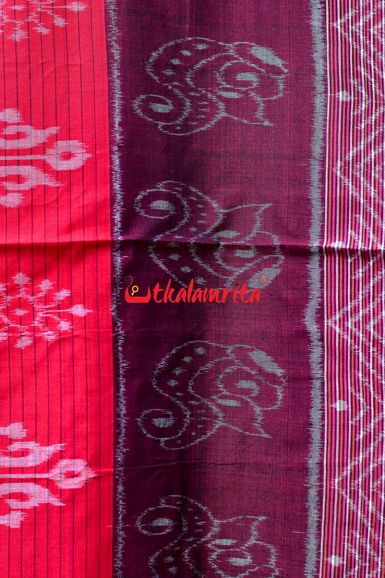 Red Maroon Sankha Khandua Cotton Saree