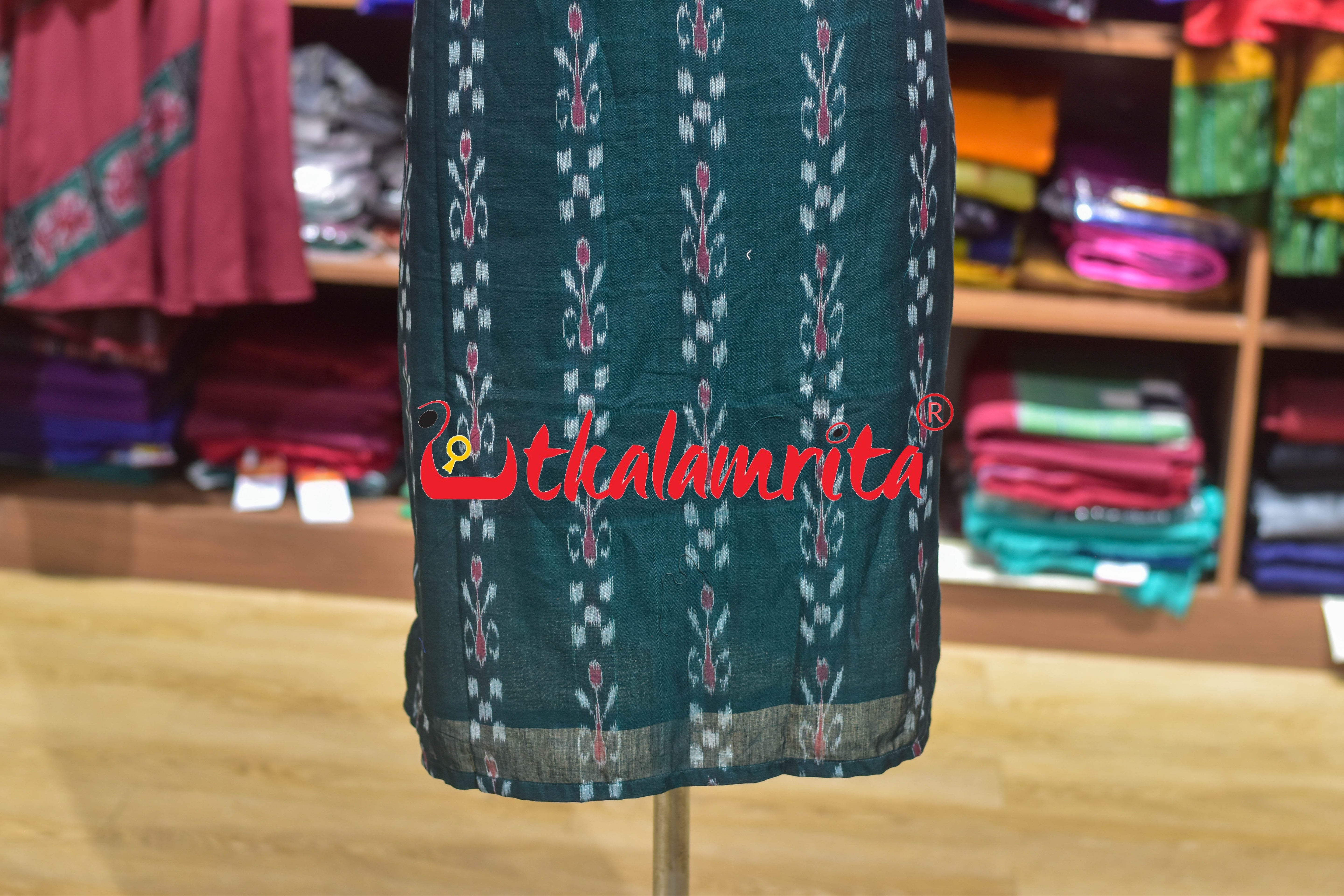 Deep Green Kadha with Rust Padma Chakra (Ladies' Kurti)