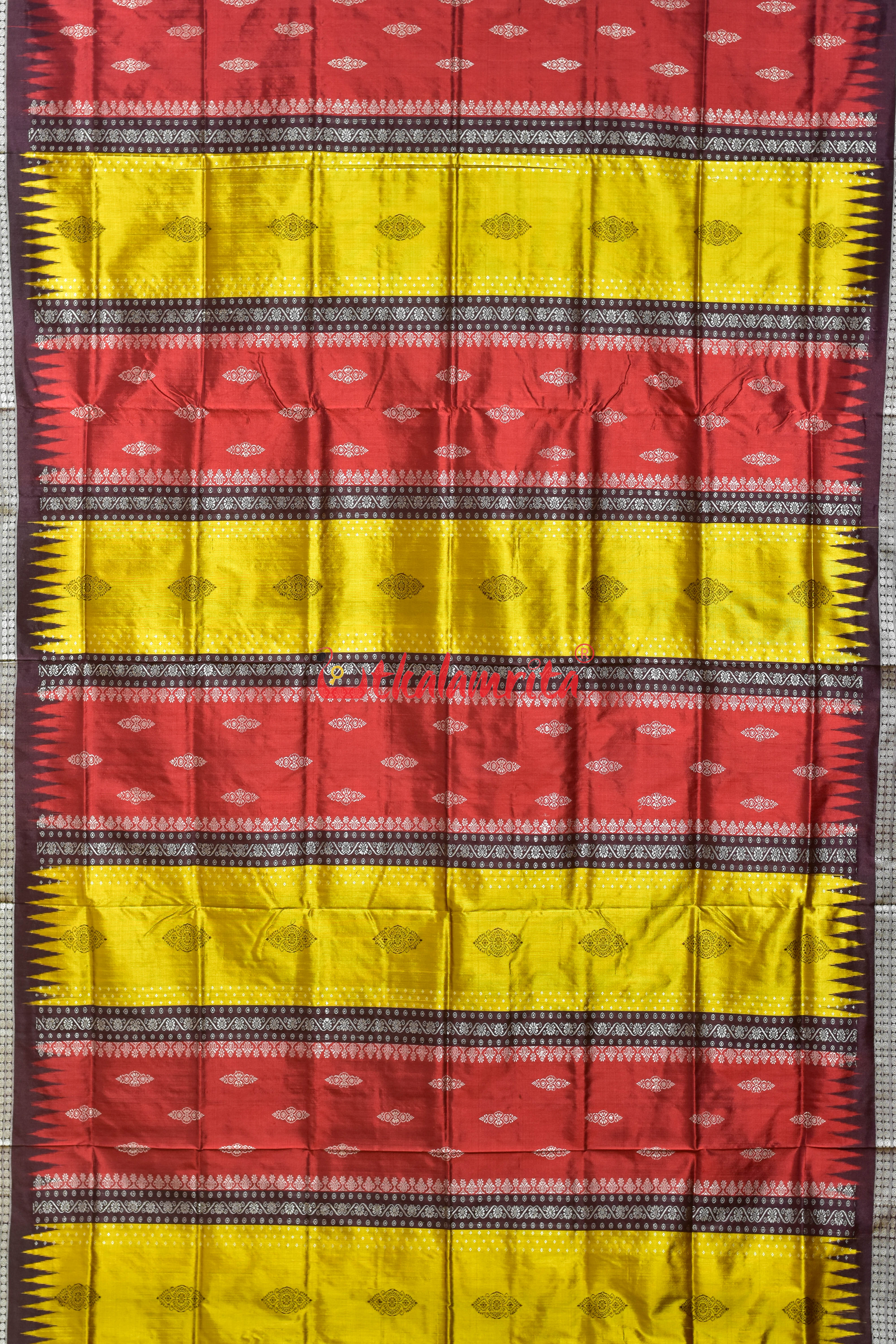 Peri Peri Golden Red Bomkai Silk Saree