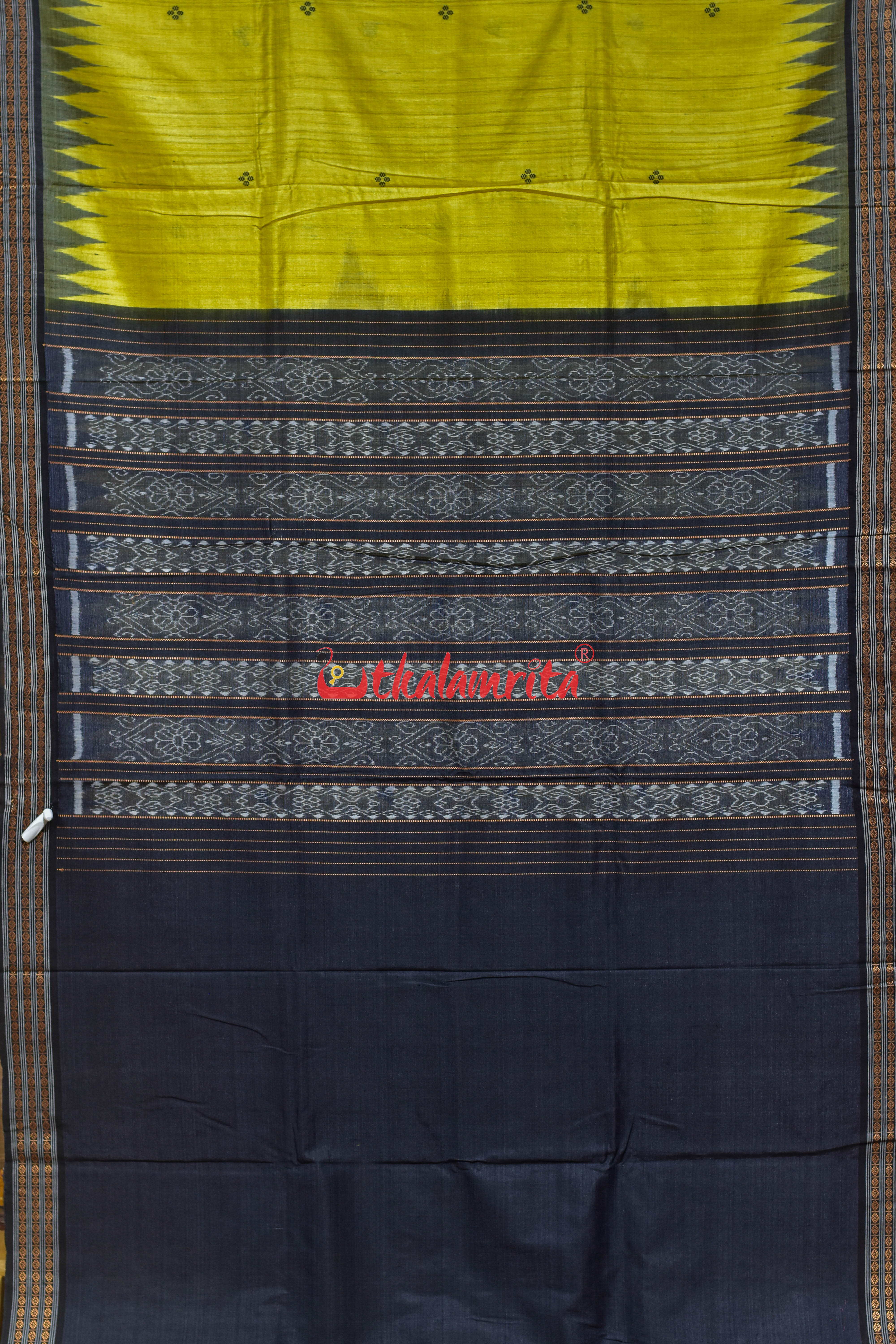 Yellow Black Dobby Border Fine Gopalpur Tussar Silk Saree