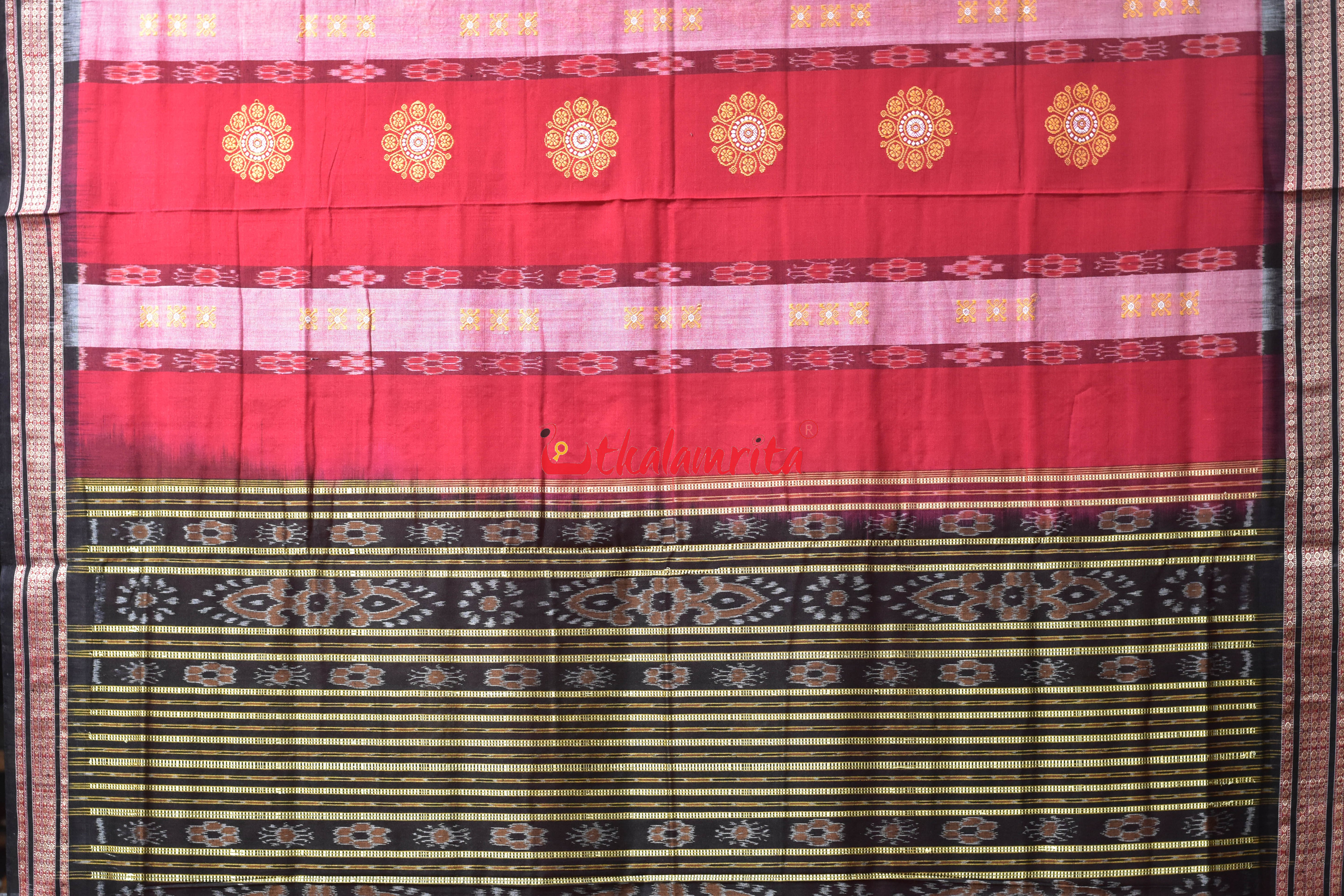 Red Flower Pere Bandha Bomkai Cotton Saree