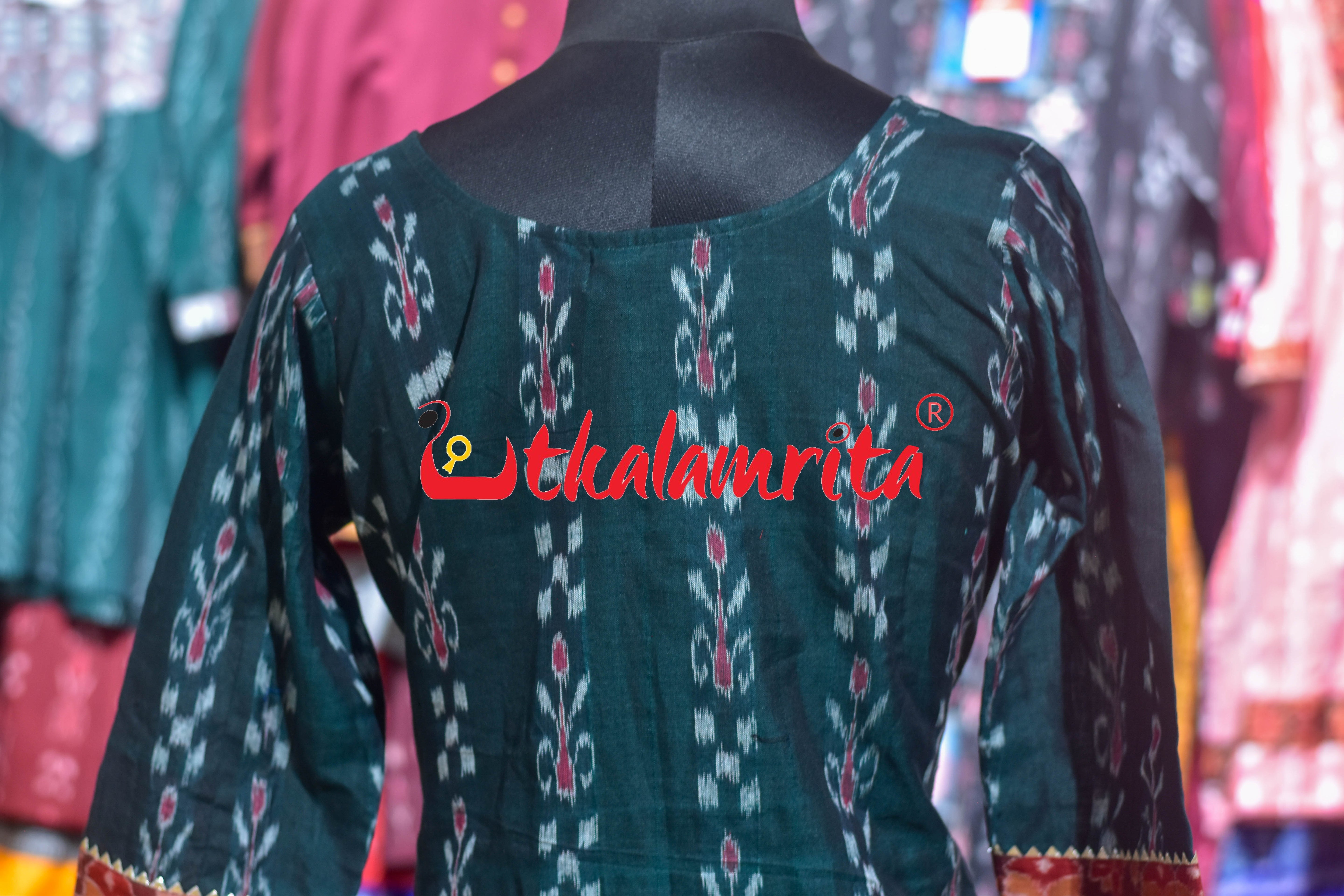 Deep Green Kadha with Rust Padma Chakra (Ladies' Kurti)