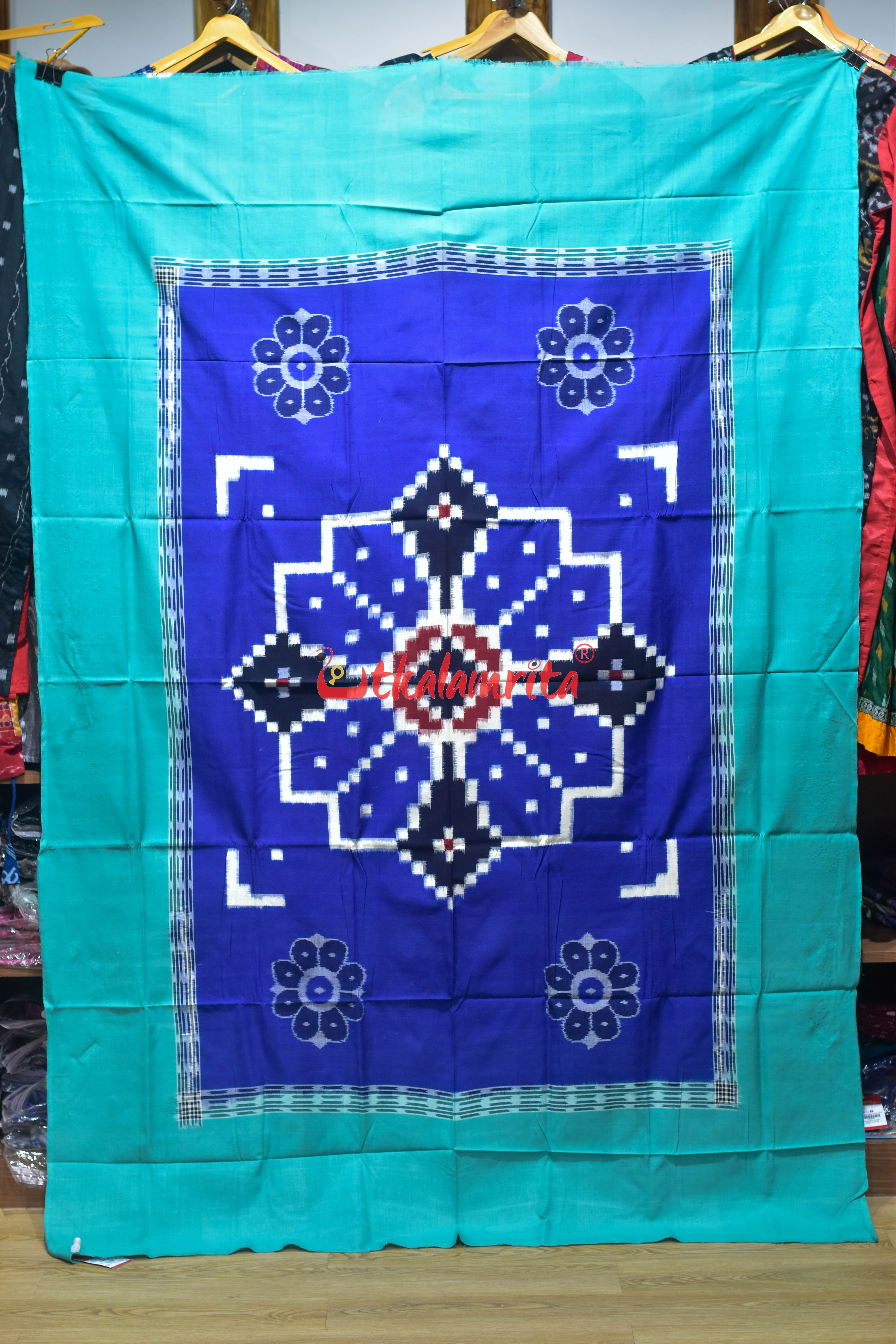 Blue Green Flower Bandha Cotton (Single Bedsheet)