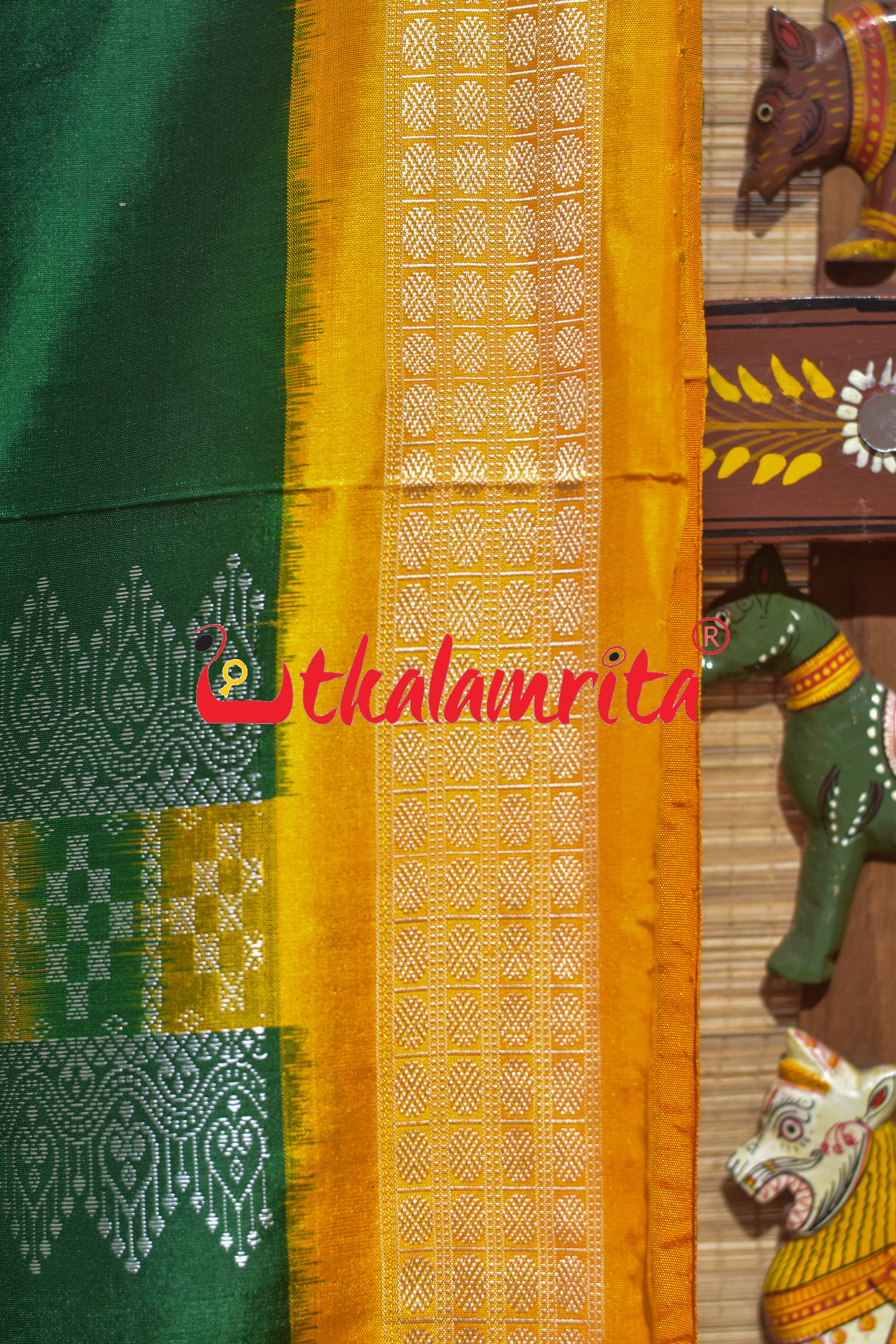 Peri Peri Green Yellow Bomkai Silk Saree