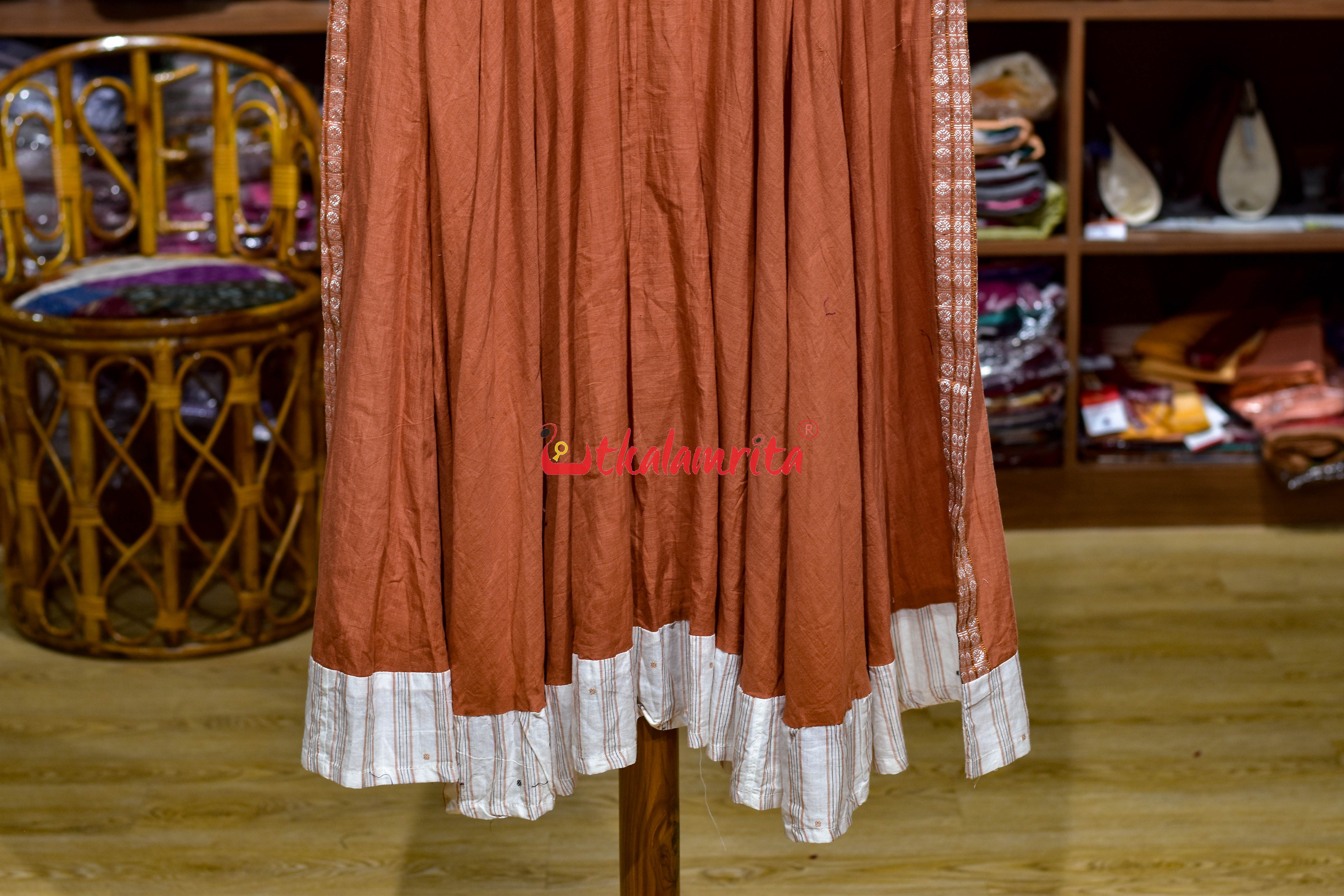 Brown White Stripes Buti Bomkai (Ladies Gown)