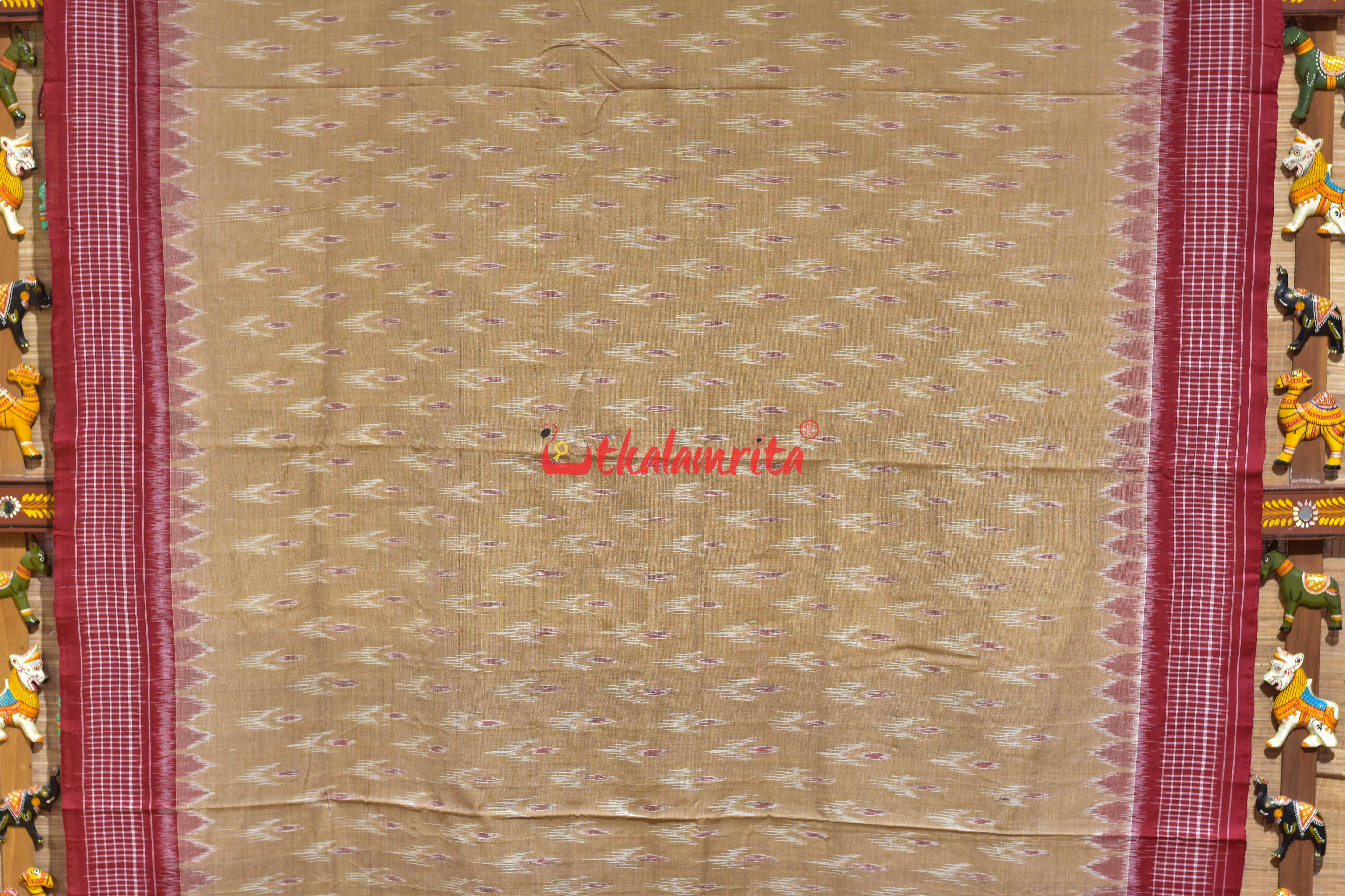 Cream Maroon Chandrika Khandua Cotton Saree