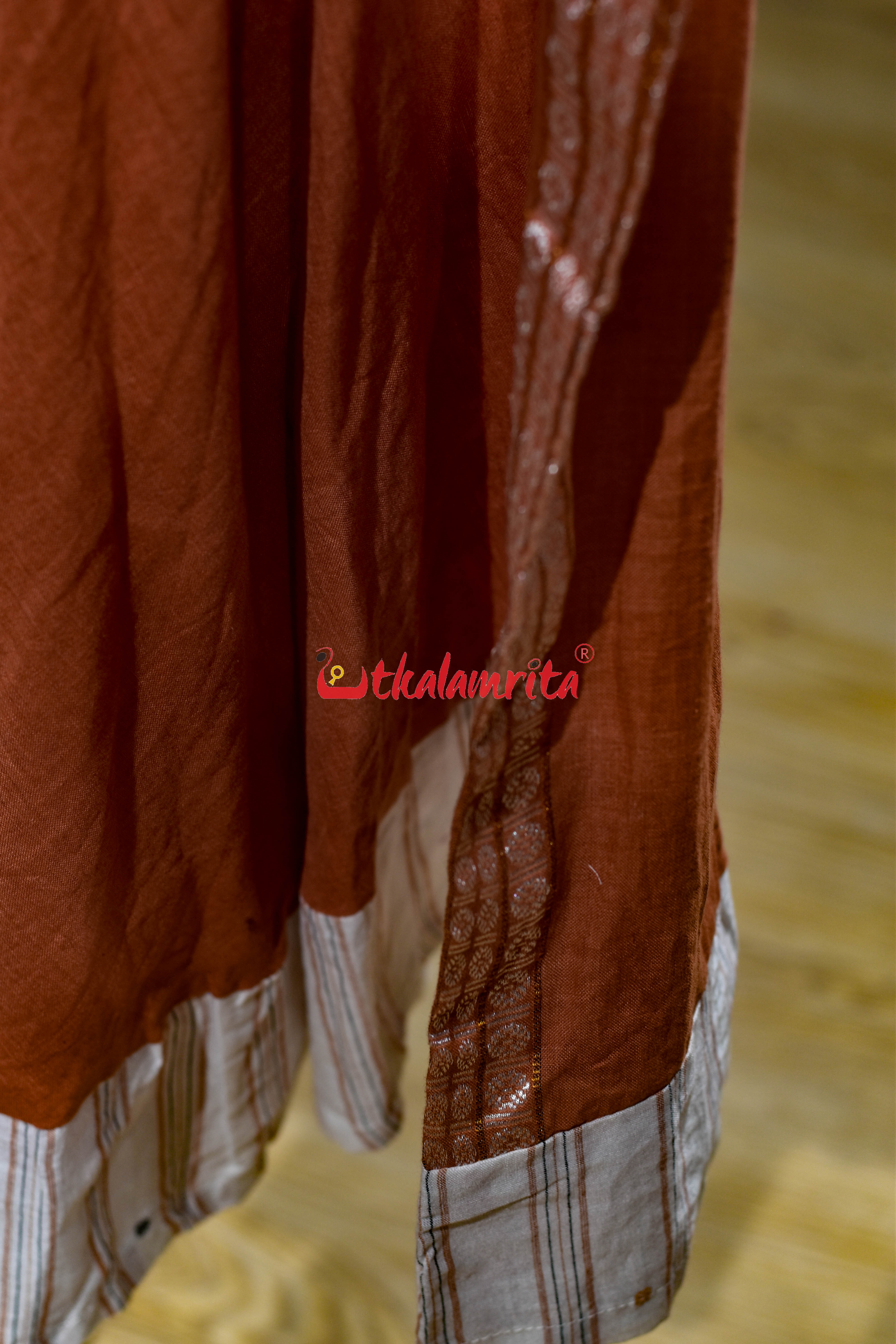 Brown White Stripes Buti Bomkai (Ladies Gown)