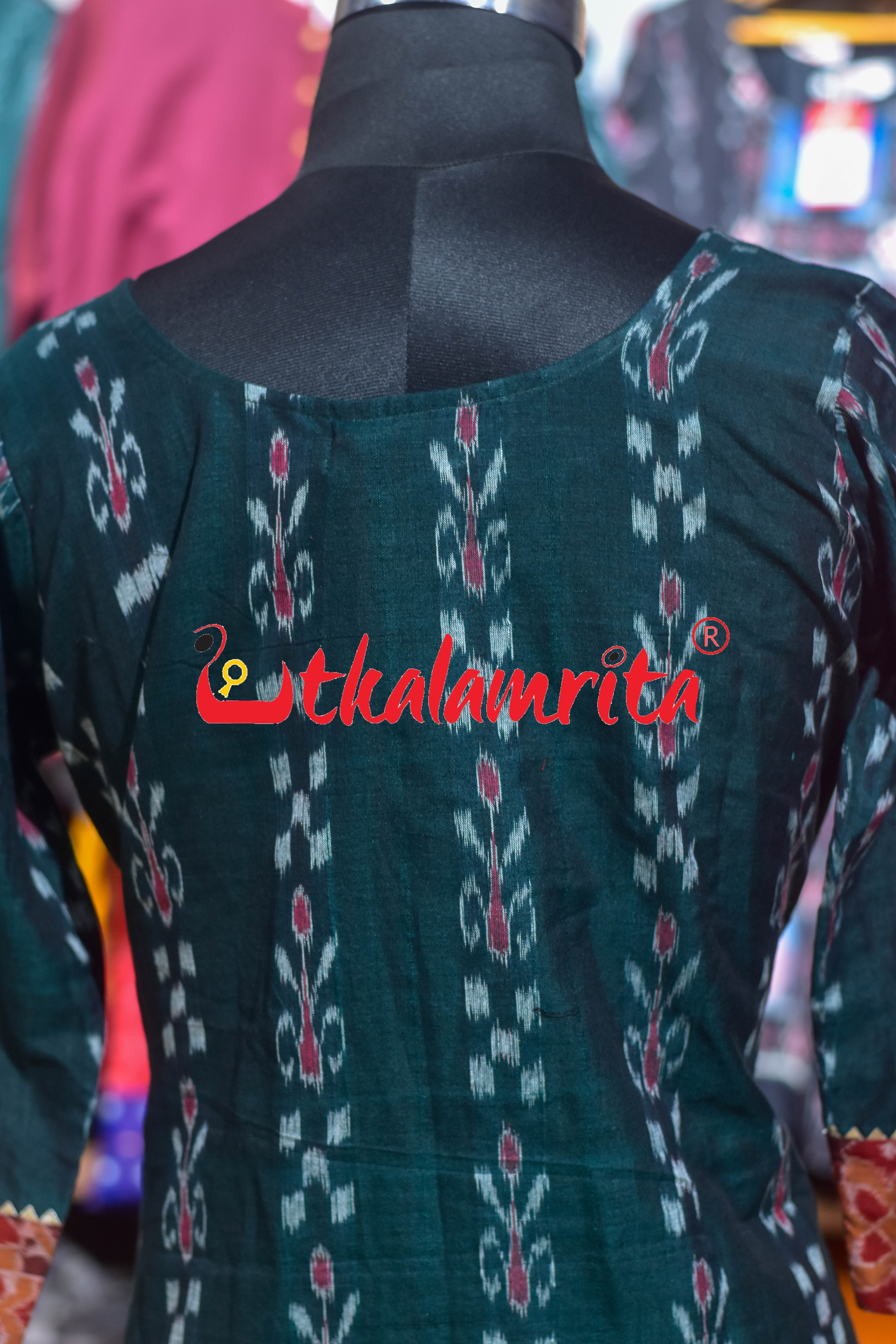 Deep Green Kadha with Rust Padma Chakra (Ladies' Kurti)