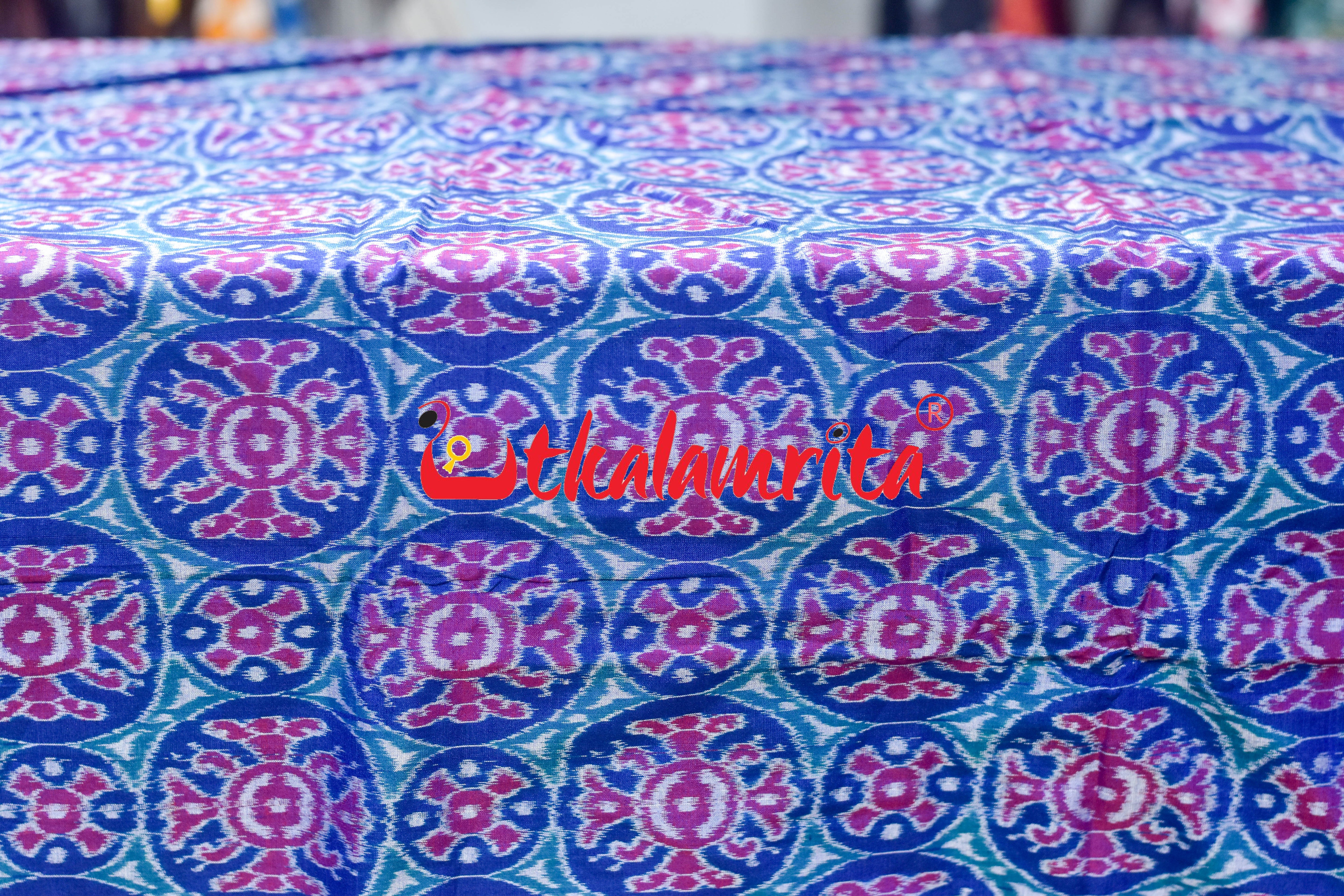 3D Blue Special Flower Sambalpuri Cotton (Fabric)