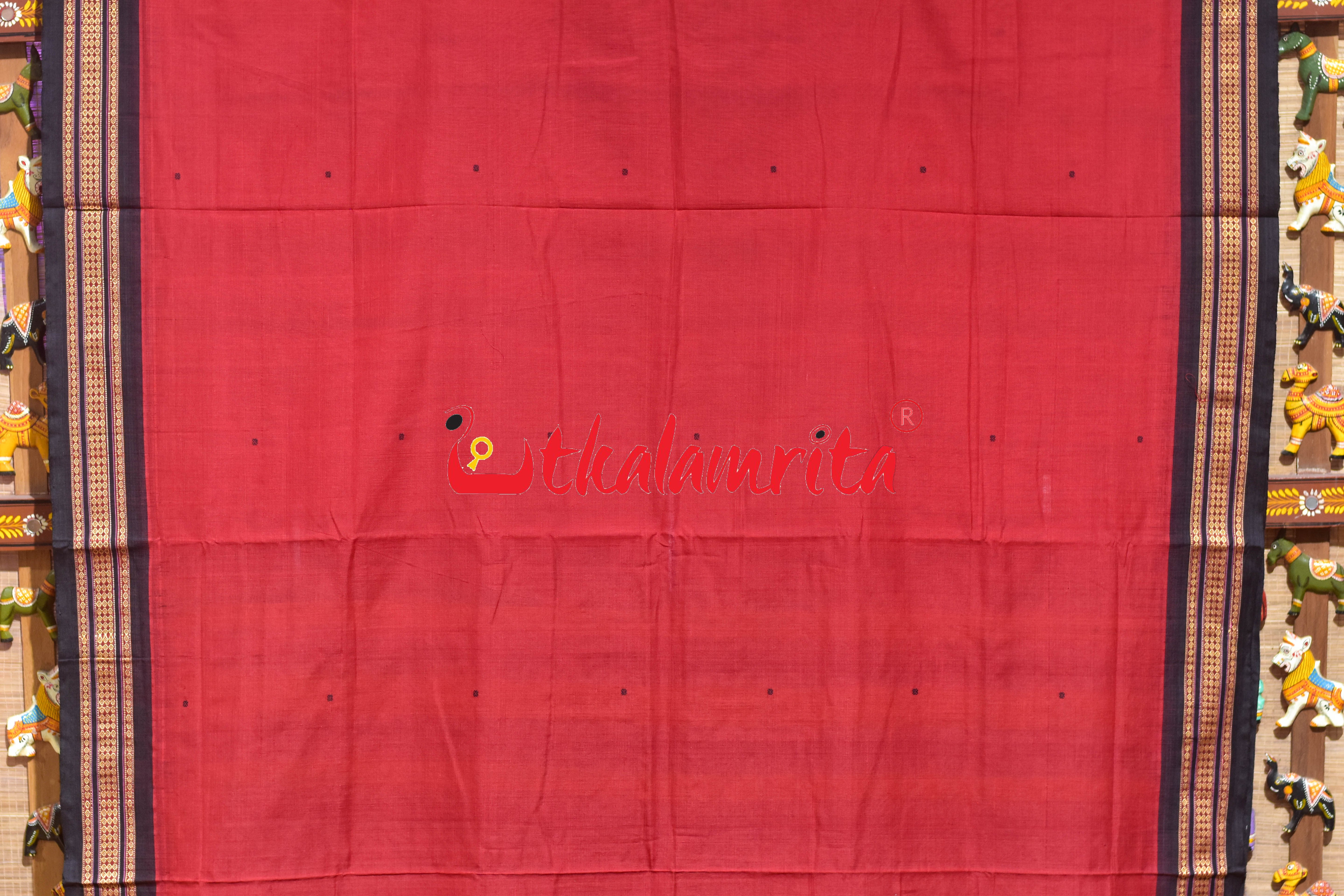 Red Black Buti Bomkai Cotton Saree