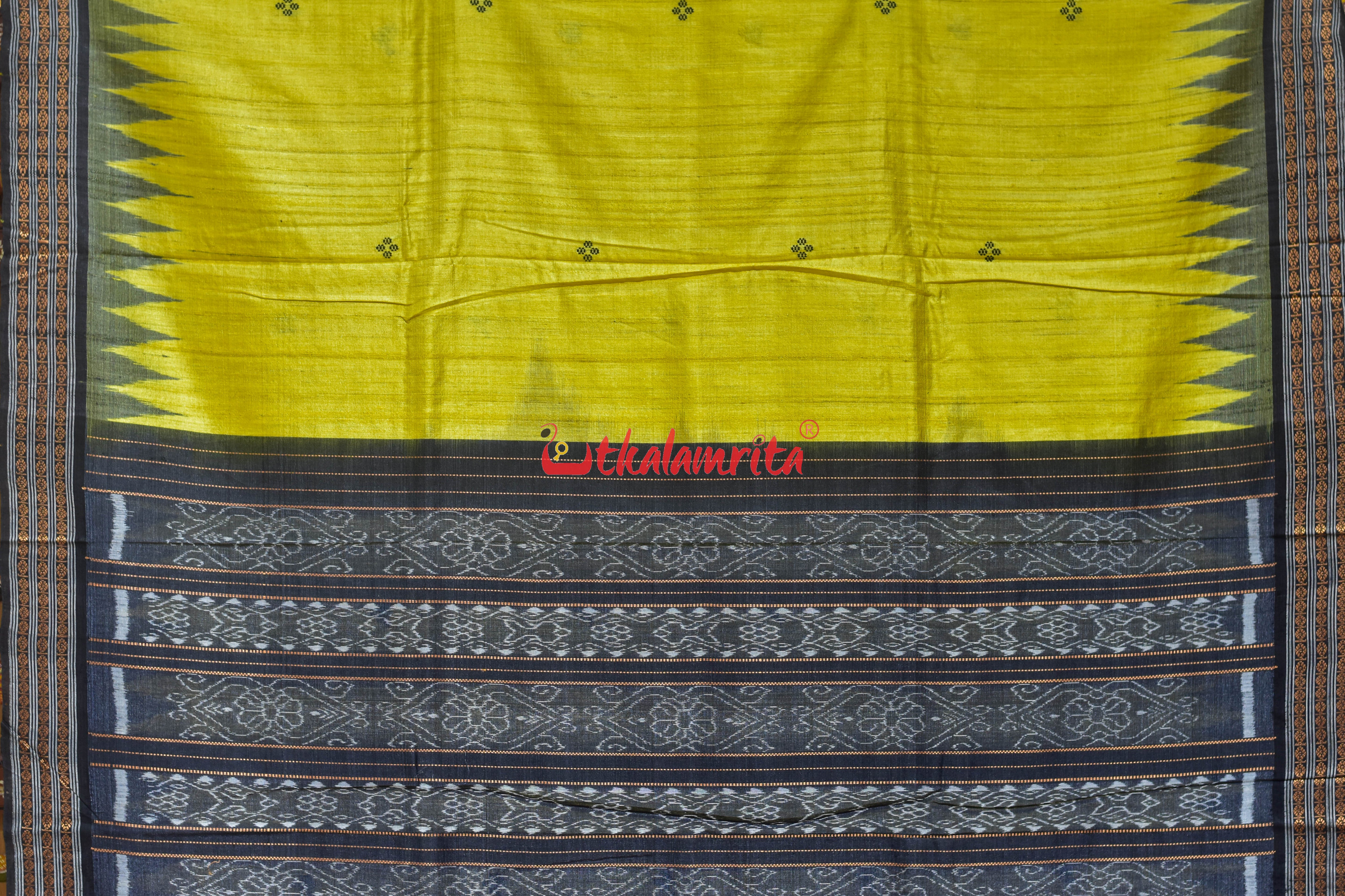 Yellow Black Dobby Border Fine Gopalpur Tussar Silk Saree