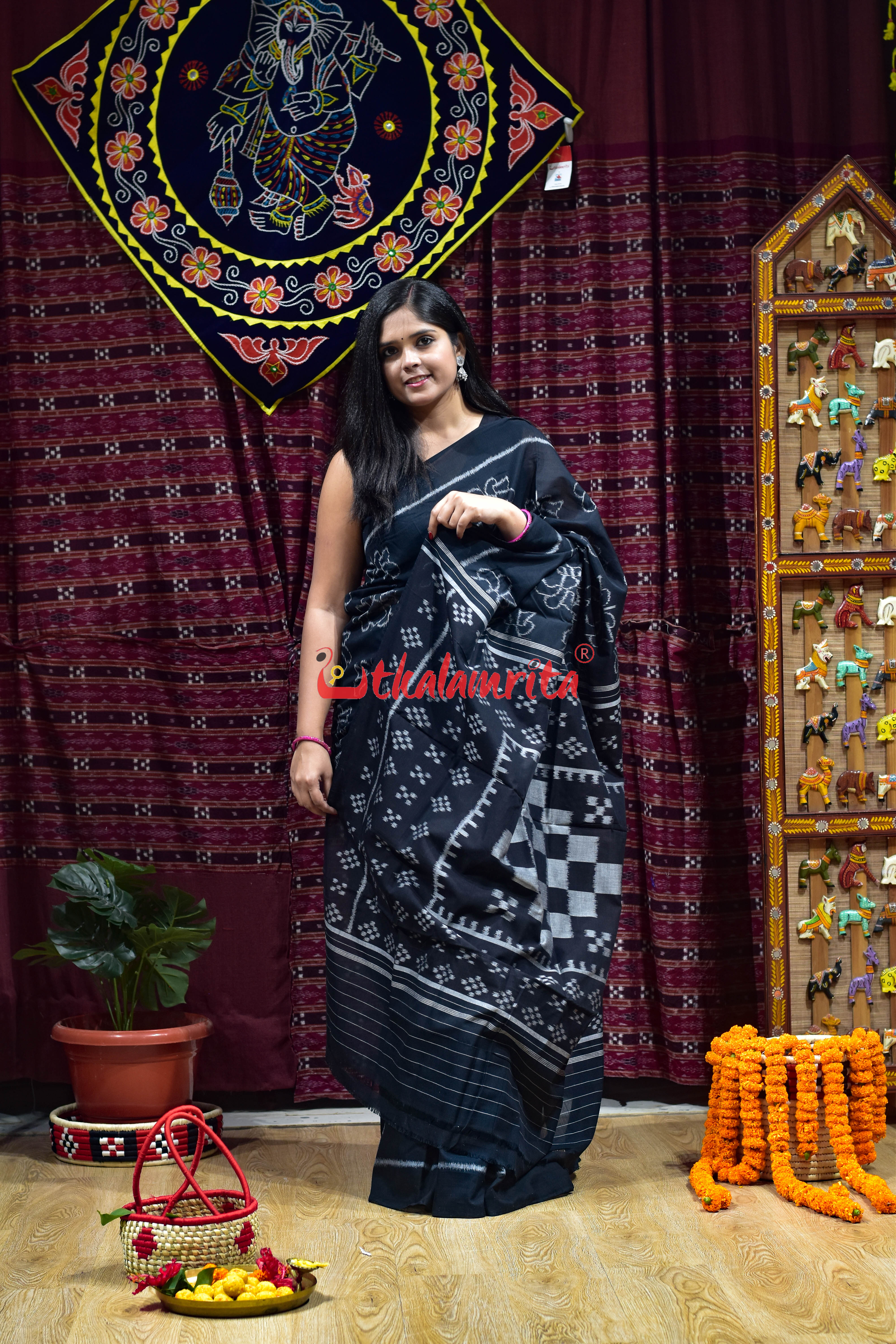Lotus Black Khandua Cotton Saree