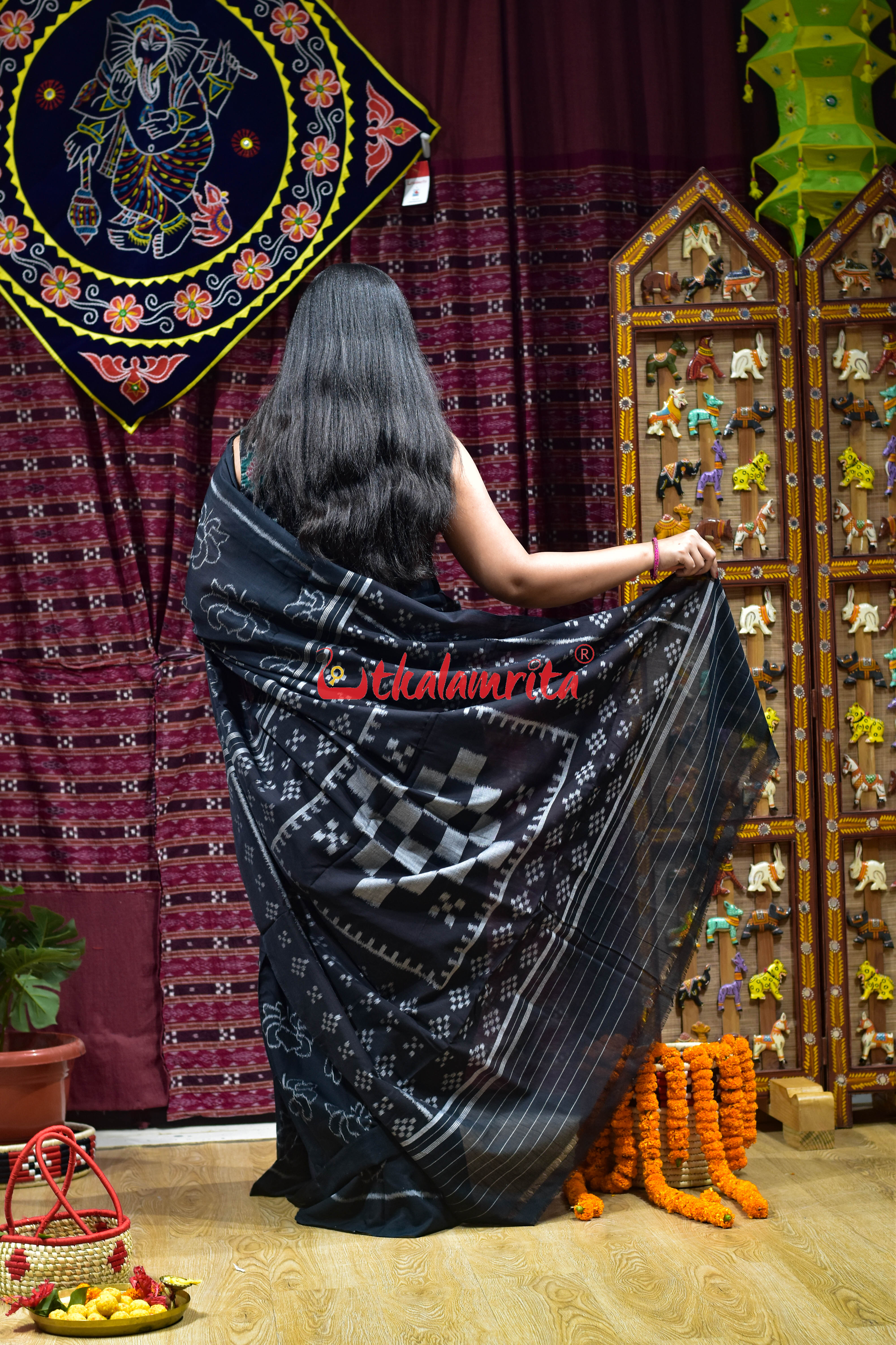 Lotus Black Khandua Cotton Saree