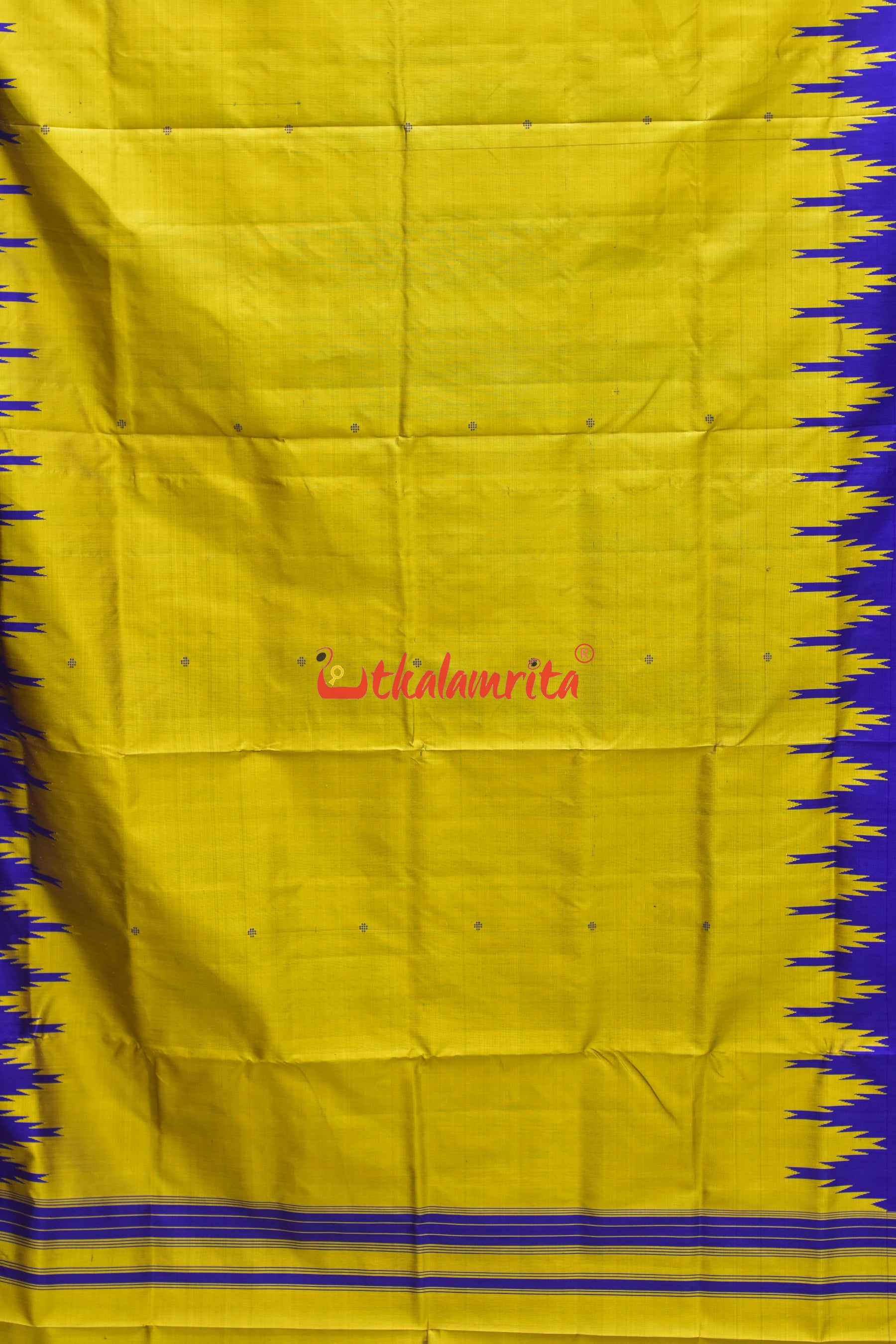 Goldenrod Fish Ducks Double Anchal Berhampuri Silk Saree