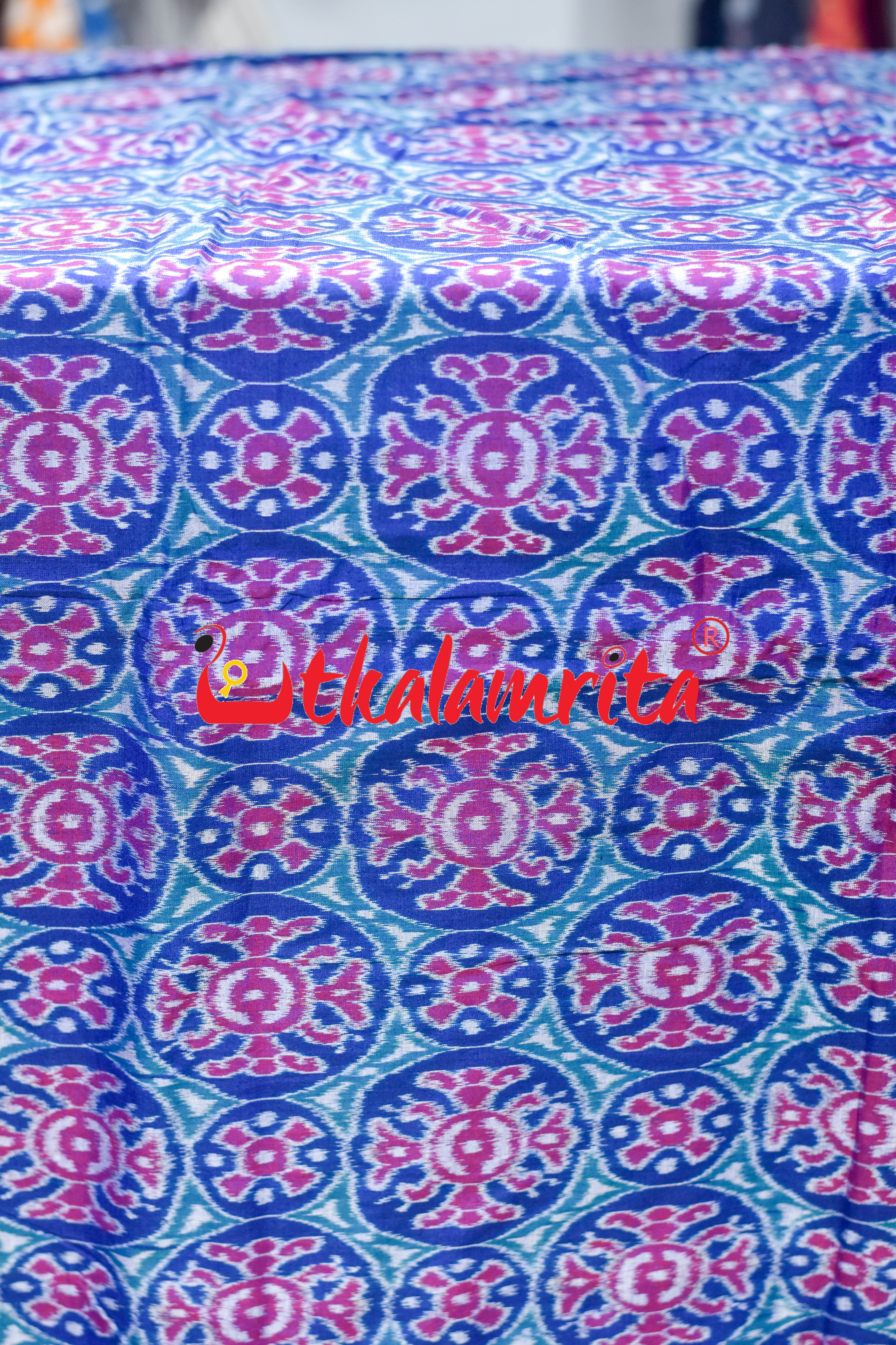 3D Blue Special Flower Sambalpuri Cotton (Fabric)