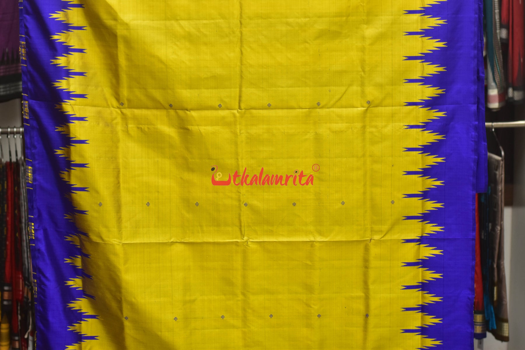 Goldenrod Fish Ducks Double Anchal Berhampuri Silk Saree