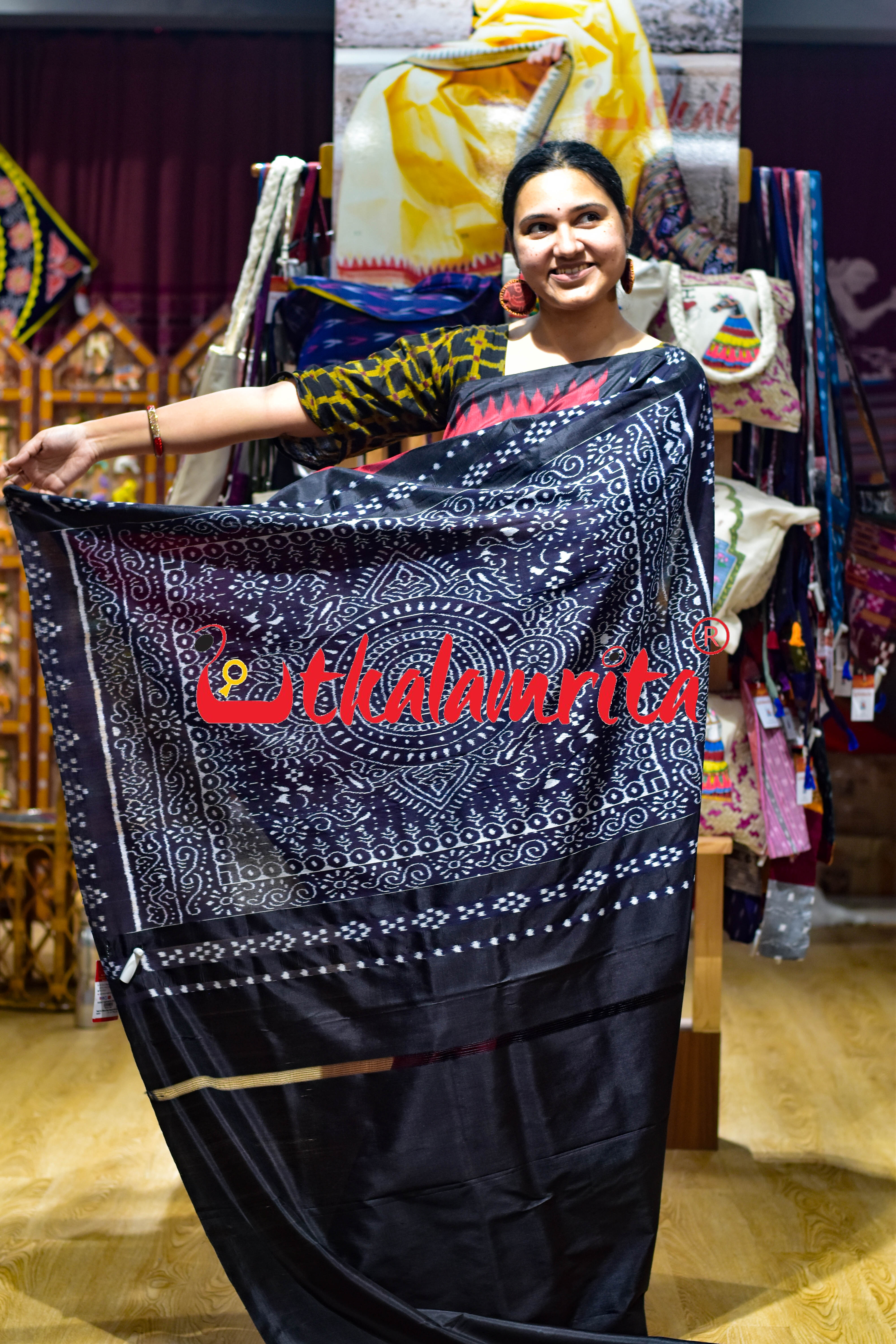 Baala Buti Maroon Black Khandua Silk Saree