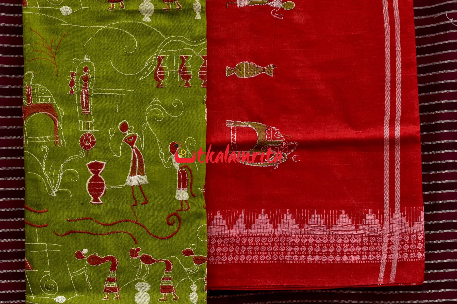 Pear Green Red Tribal Village Dress Set