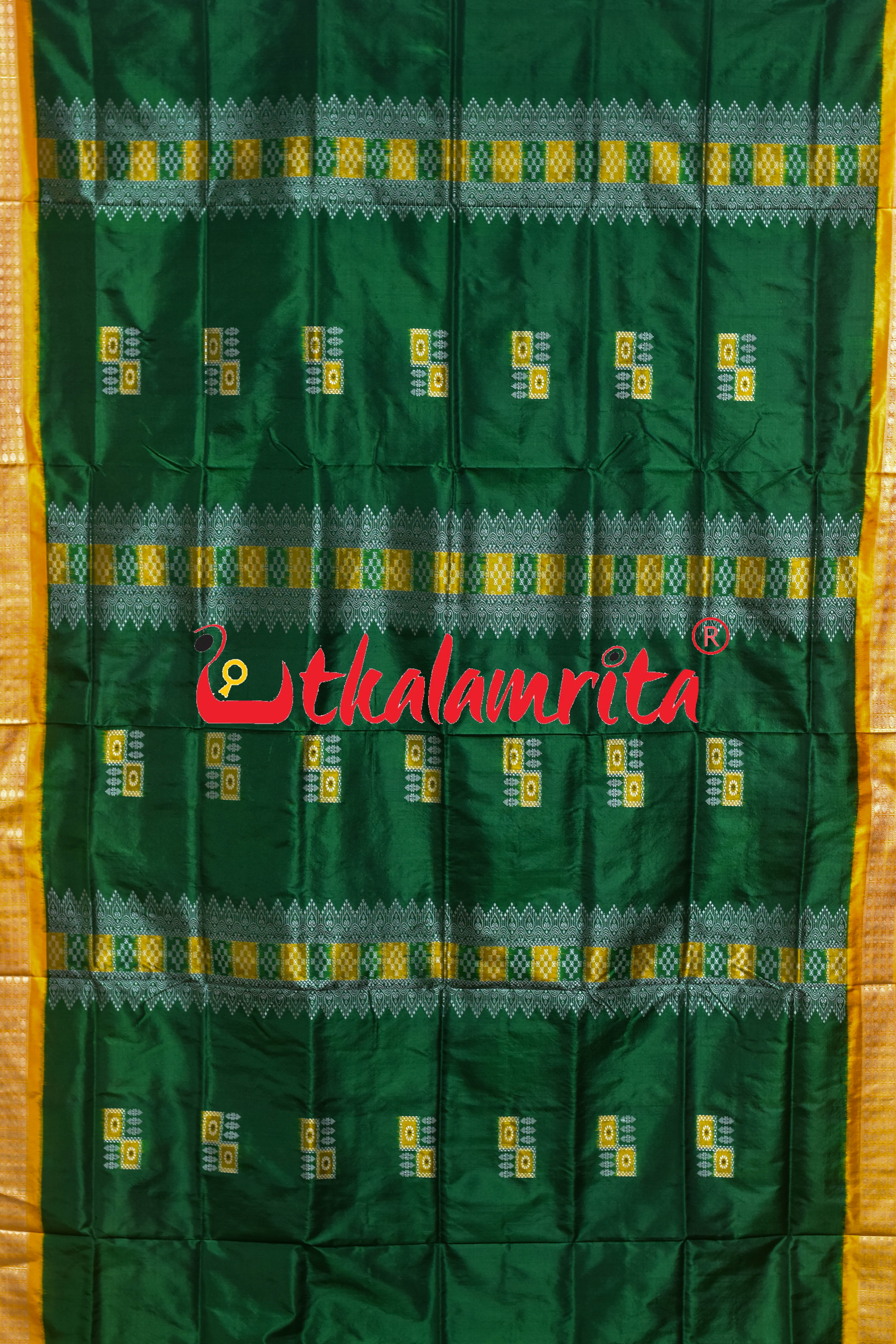 Peri Peri Green Yellow Bomkai Silk Saree