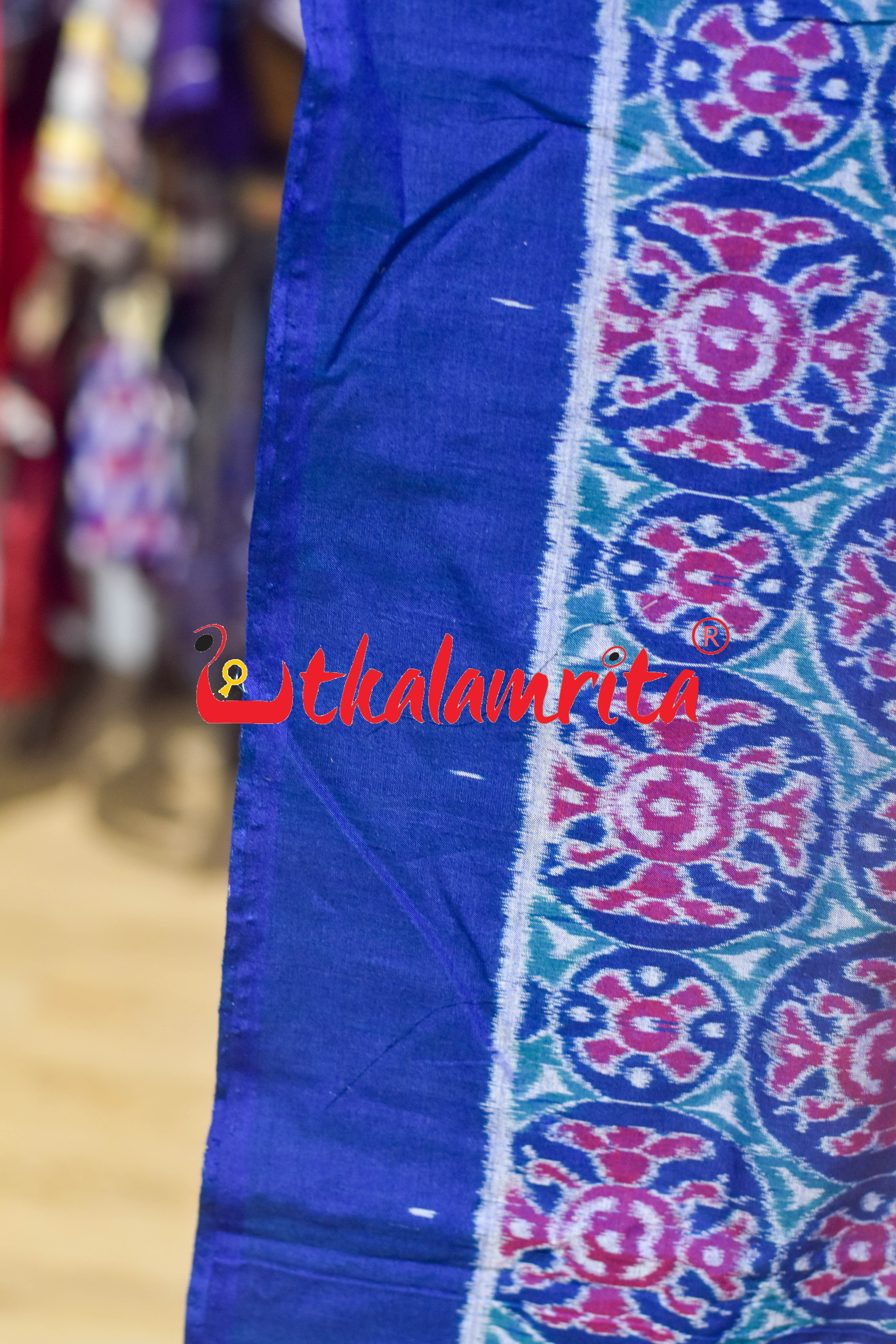3D Blue Special Flower Sambalpuri Cotton (Fabric)