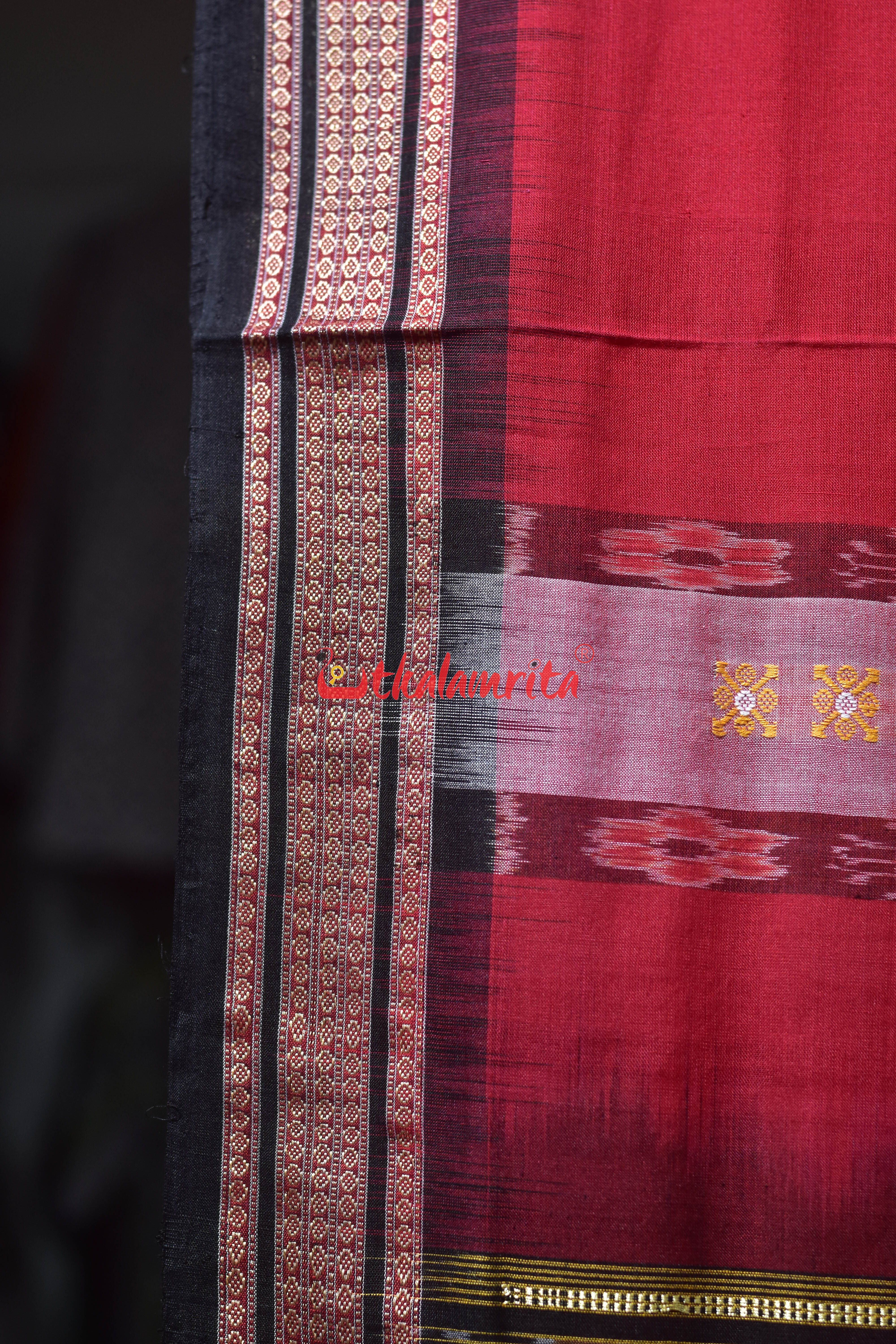 Red Flower Pere Bandha Bomkai Cotton Saree
