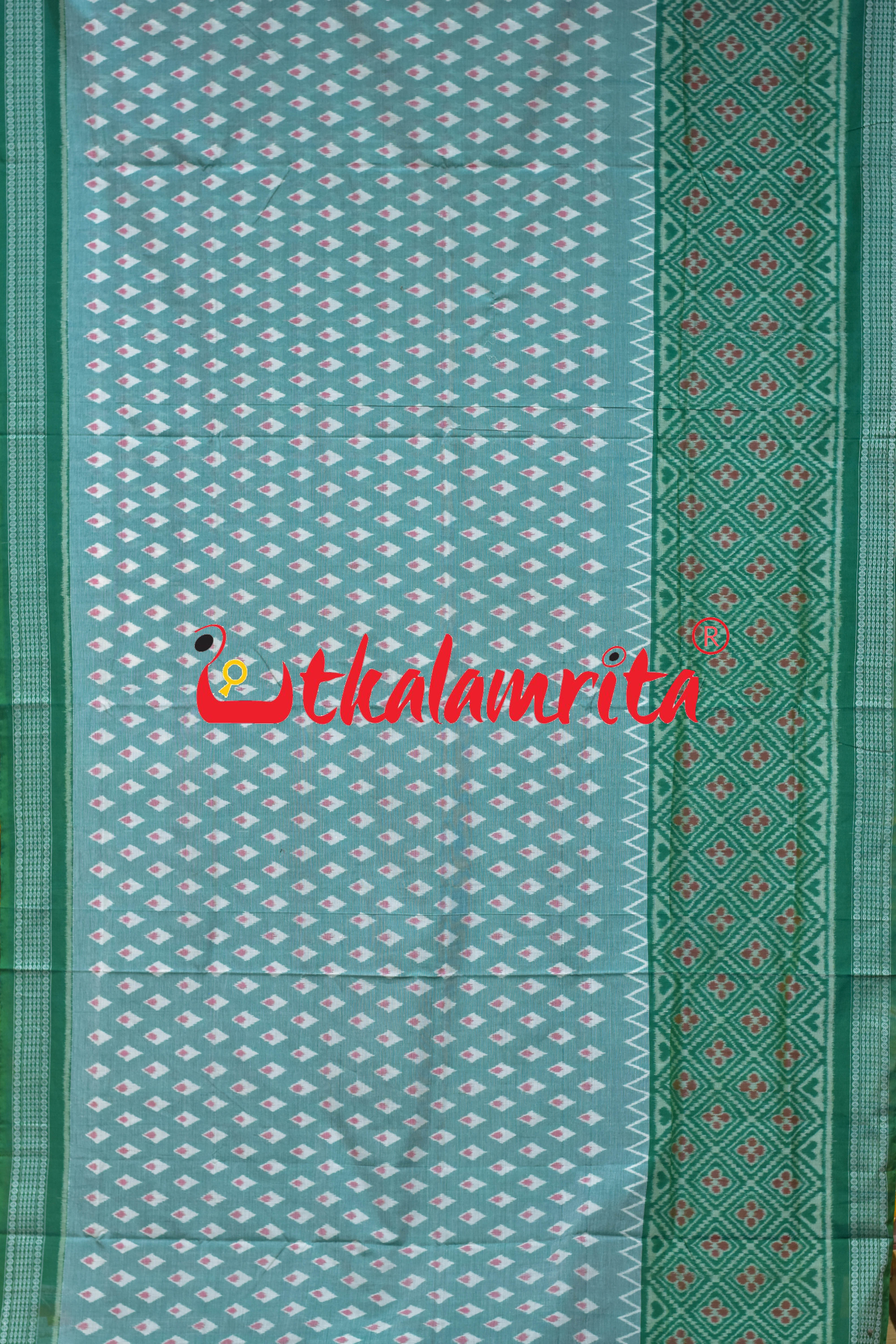 Green White Thikiri Body Bandha Sambalpuri Cotton Saree