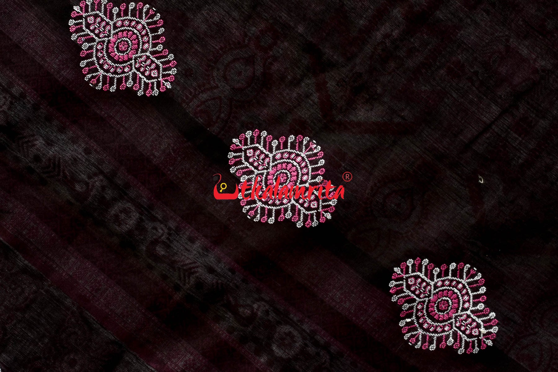 Black Pink Flower Bomkai Cotton Saree
