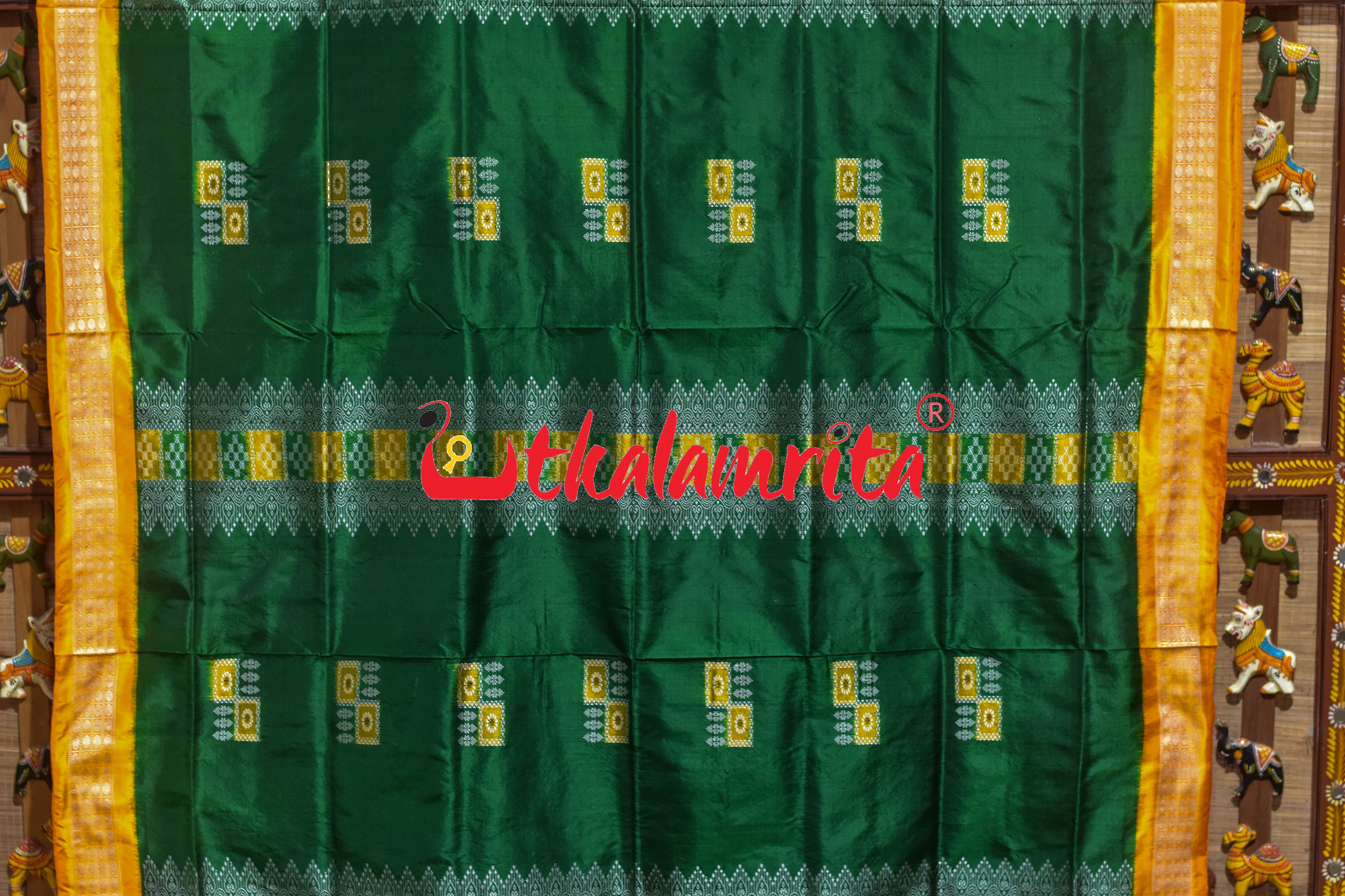Peri Peri Green Yellow Bomkai Silk Saree