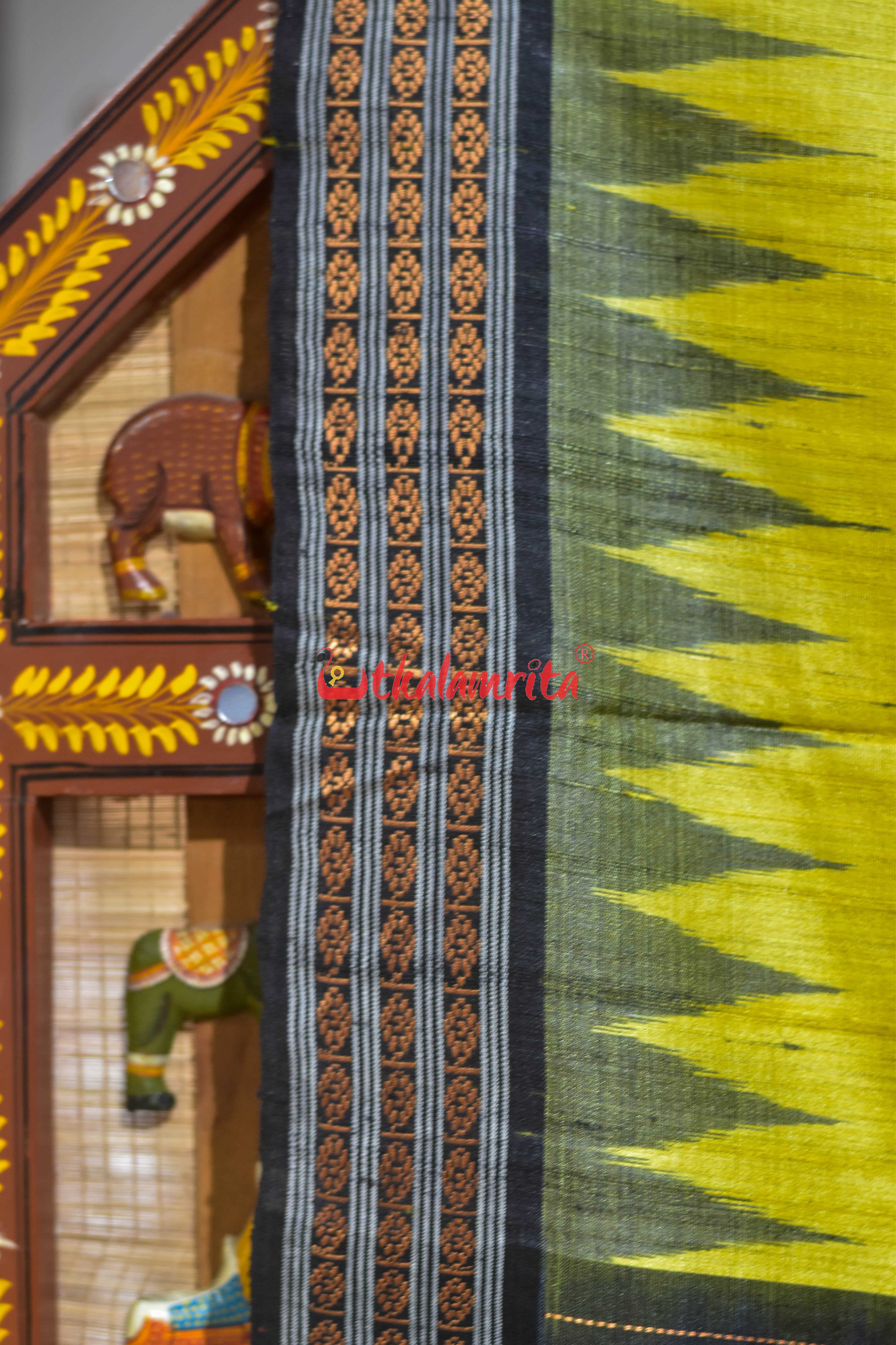Yellow Black Dobby Border Fine Gopalpur Tussar Silk Saree