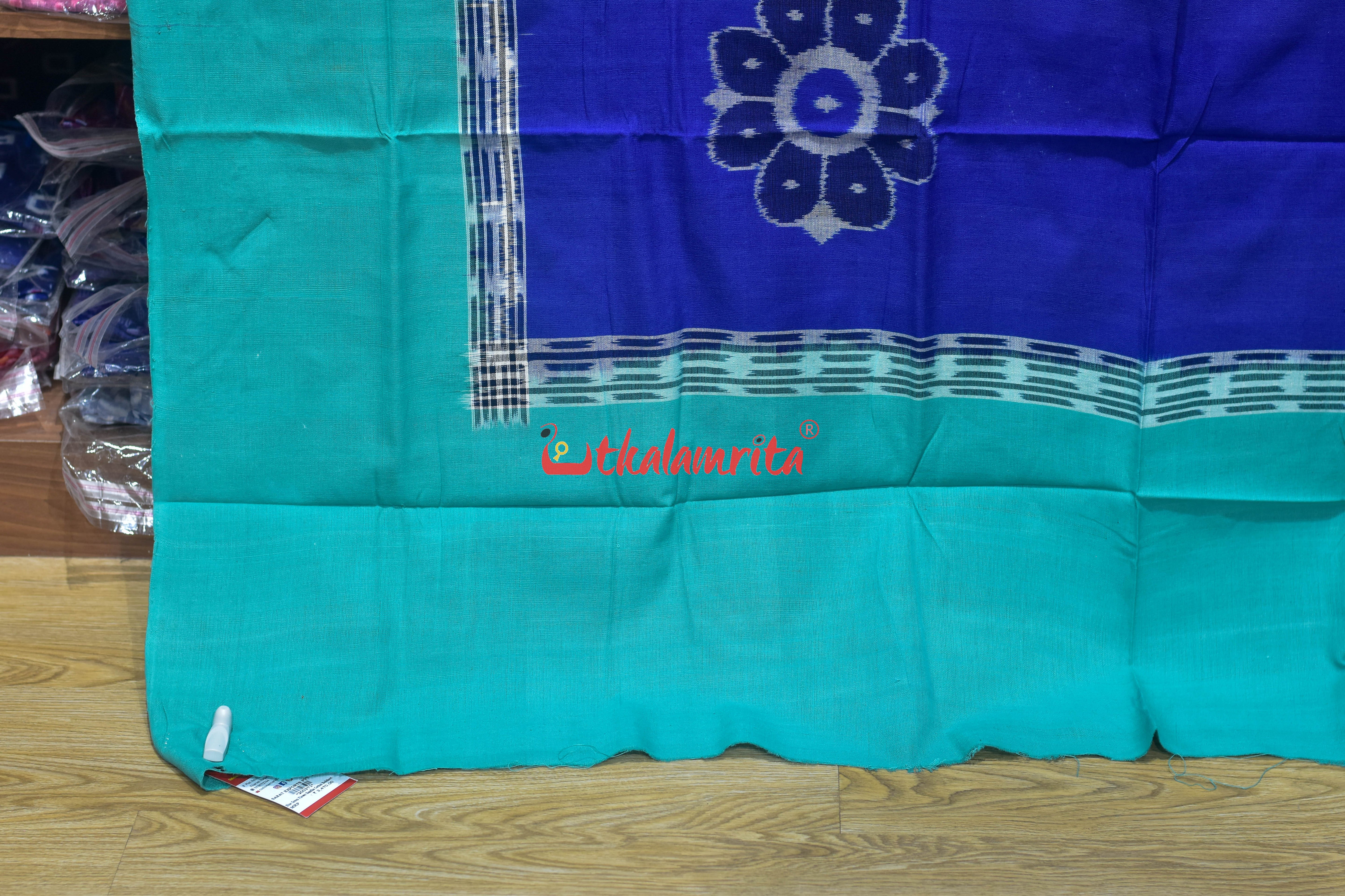 Blue Green Flower Bandha Cotton (Single Bedsheet)