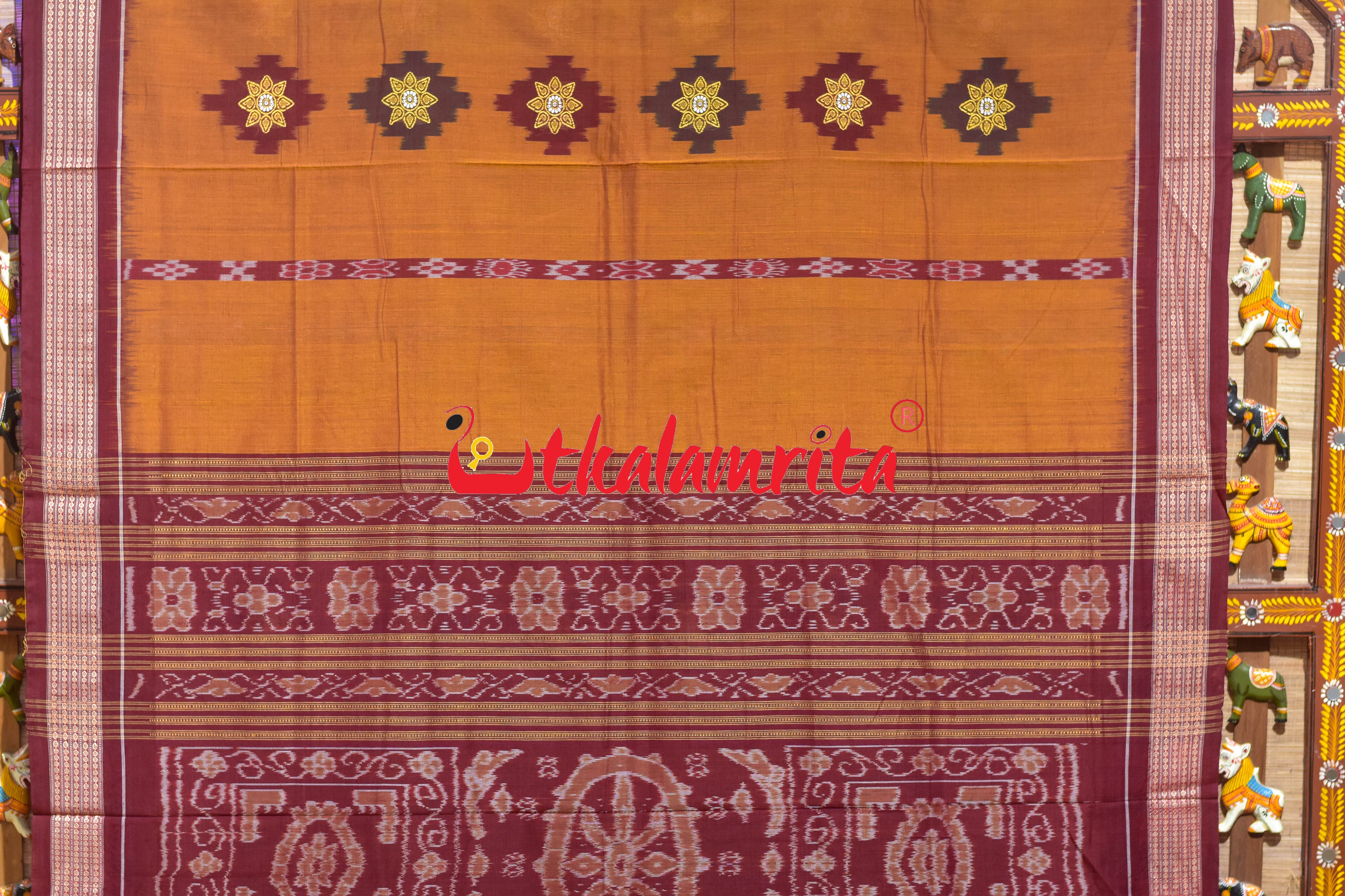 Mustard Sakta Bandha Bomkai Cotton Saree
