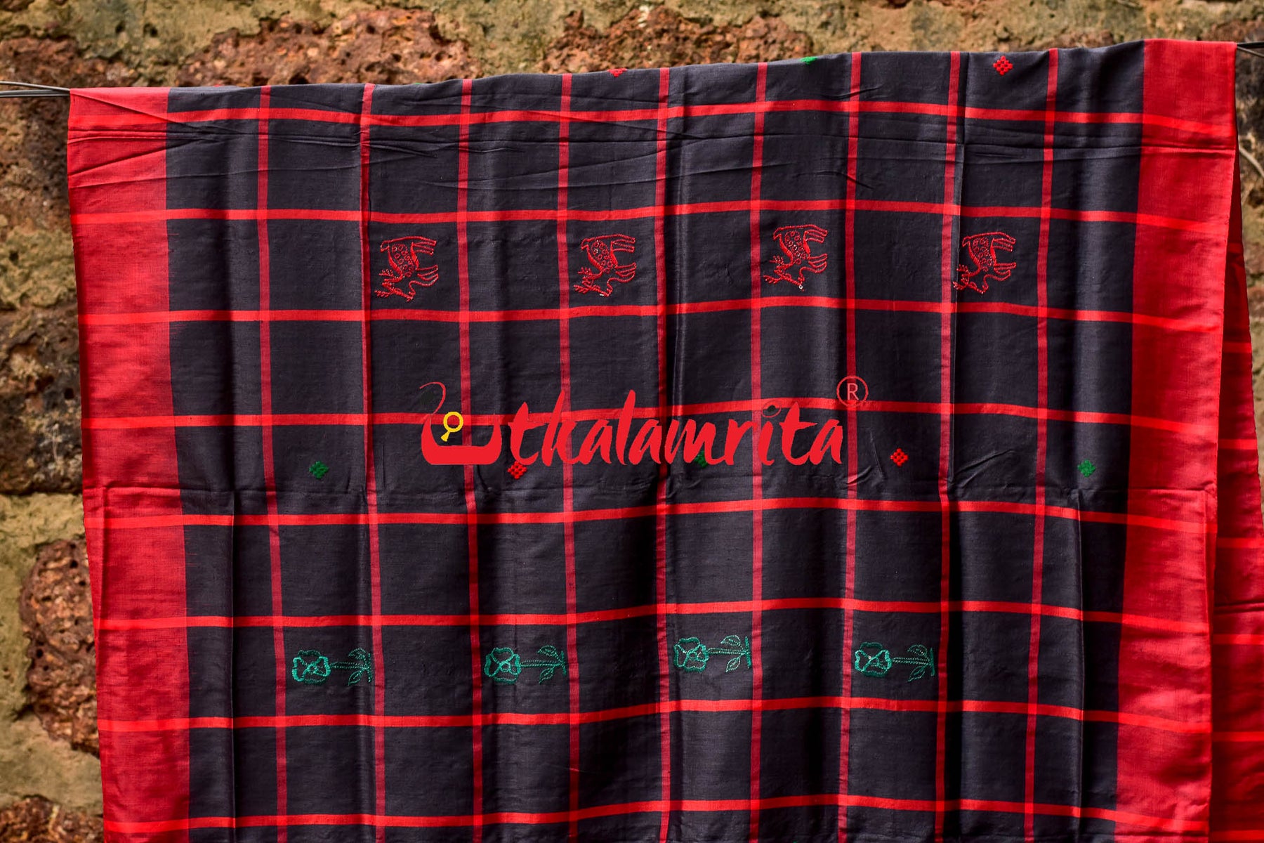 Tussar Santhal Black Red