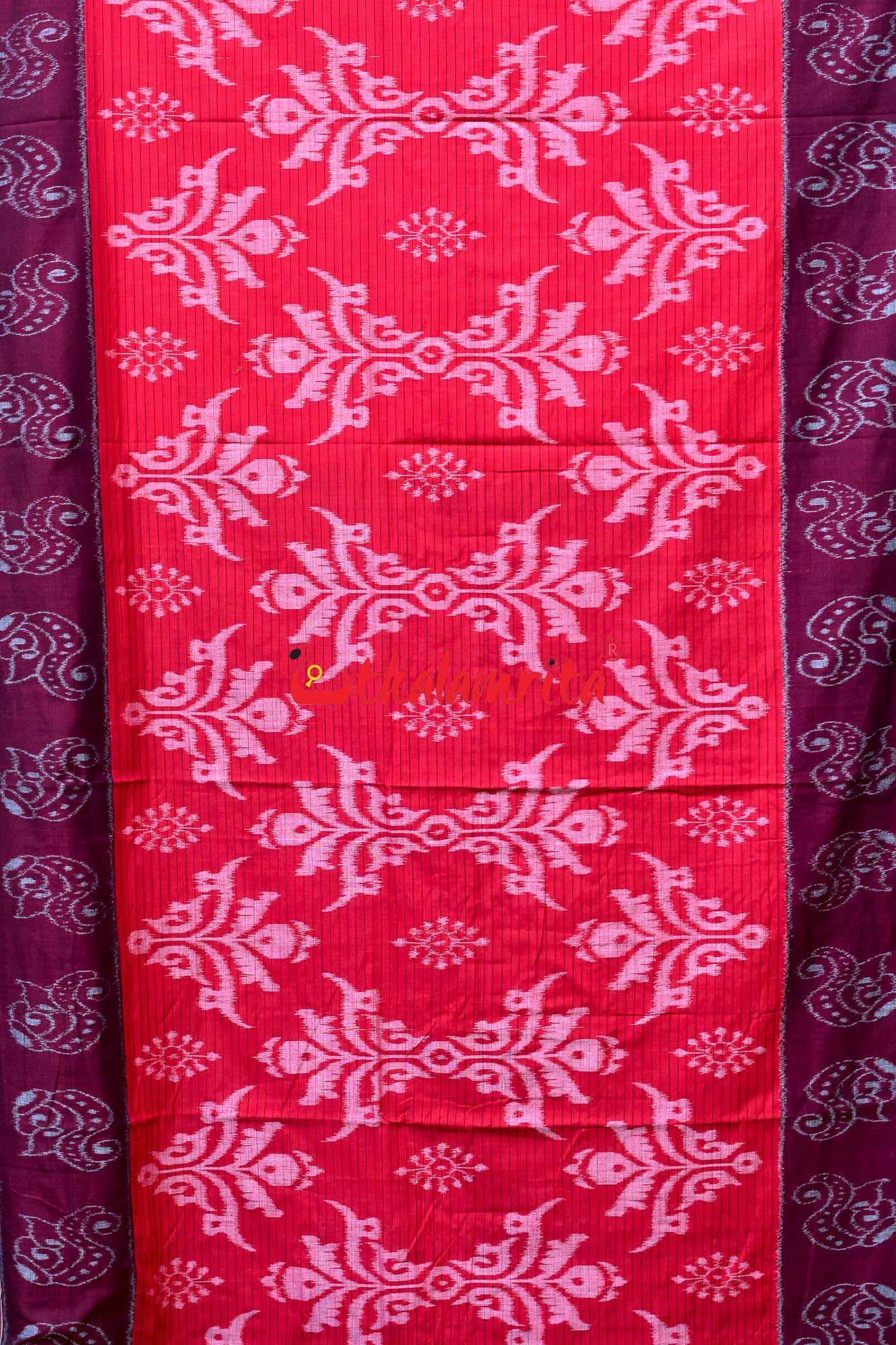 Red Maroon Sankha Khandua Cotton Saree