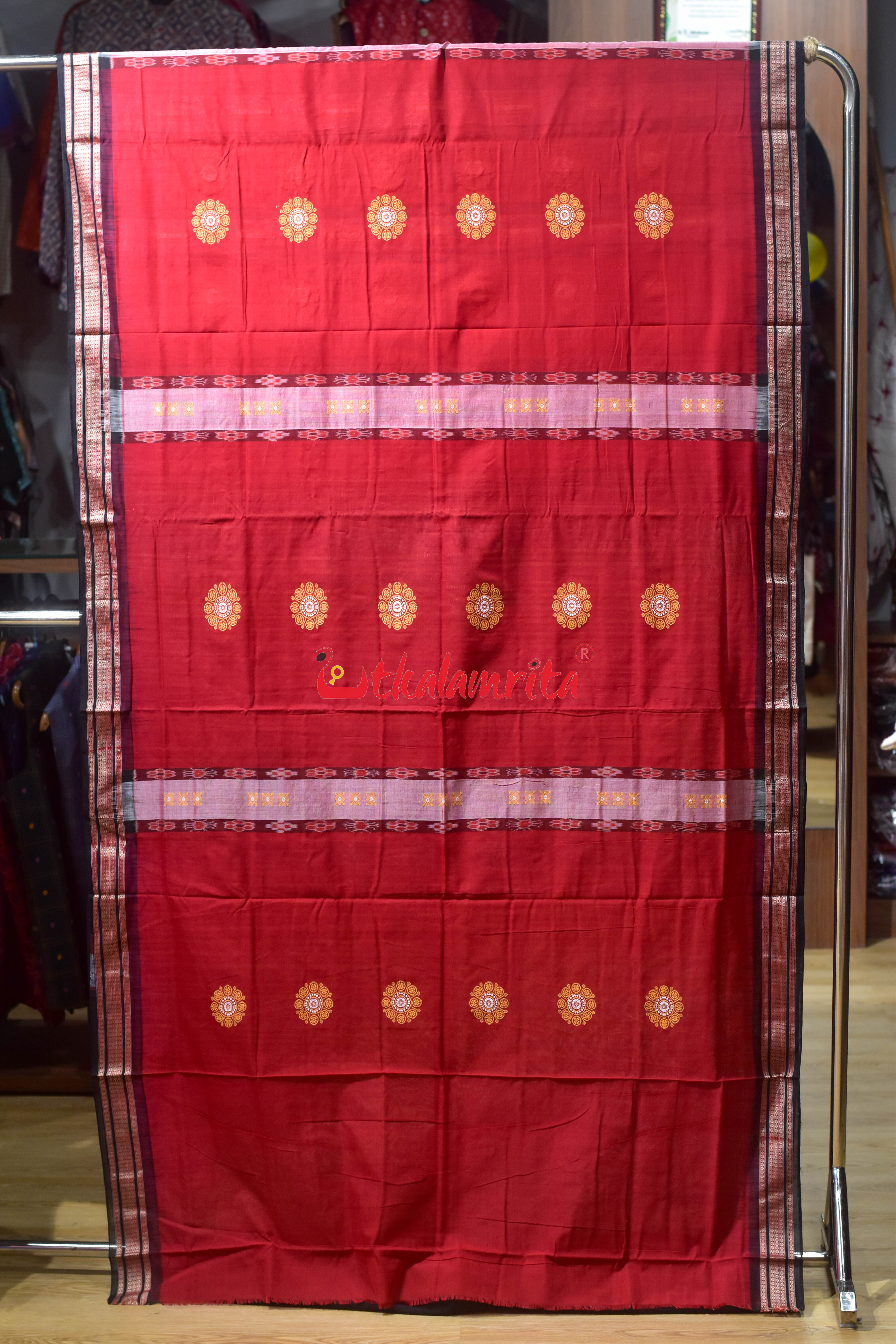 Red Flower Pere Bandha Bomkai Cotton Saree