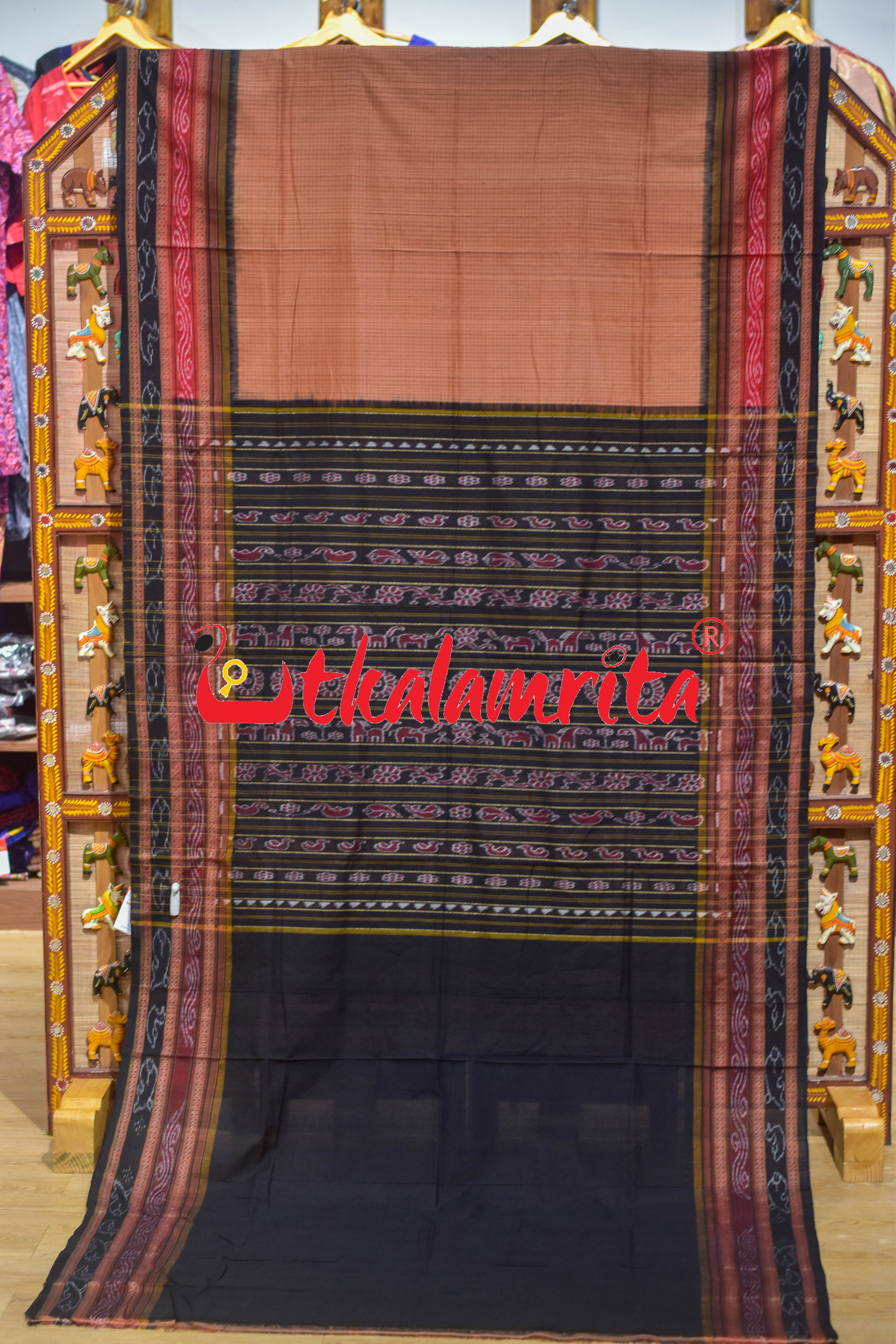 Brown Black Double Dhadi Sachipar Sambalpuri Cotton Saree