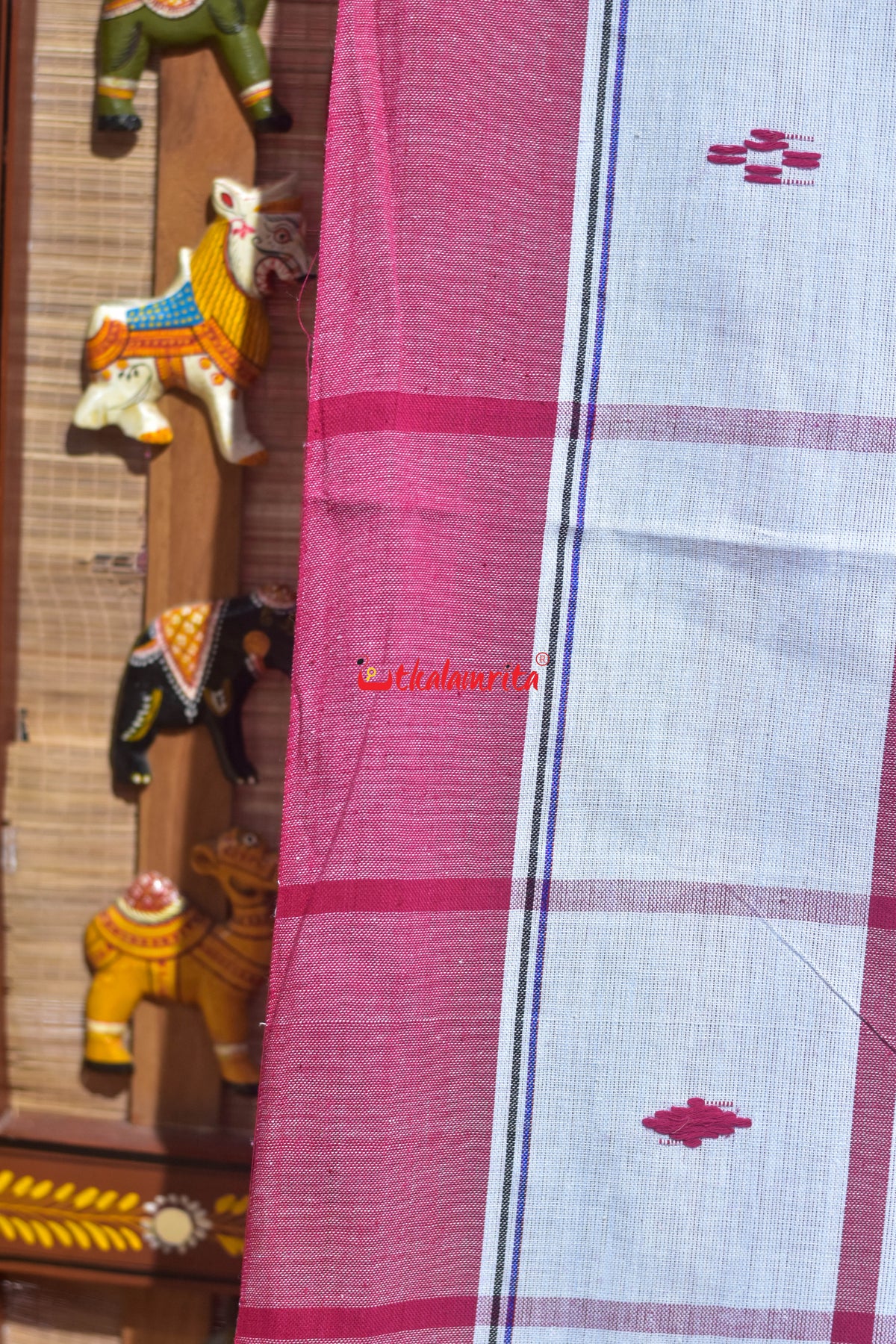 White Check Red Lines Santhal Saree