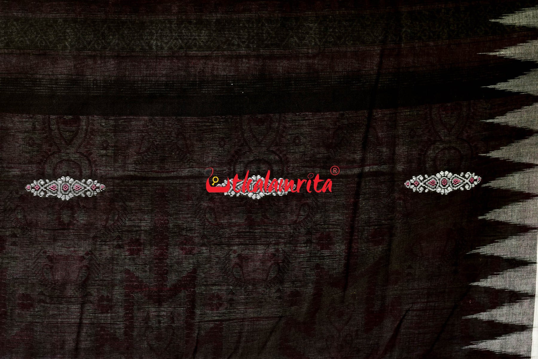 Black Pink Flower Bomkai Cotton Saree