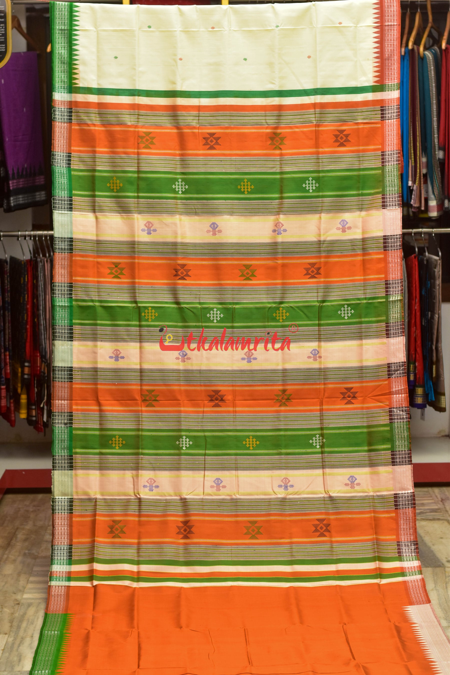 Triranga Kumbha Double Anchal Berhampuri Silk Saree
