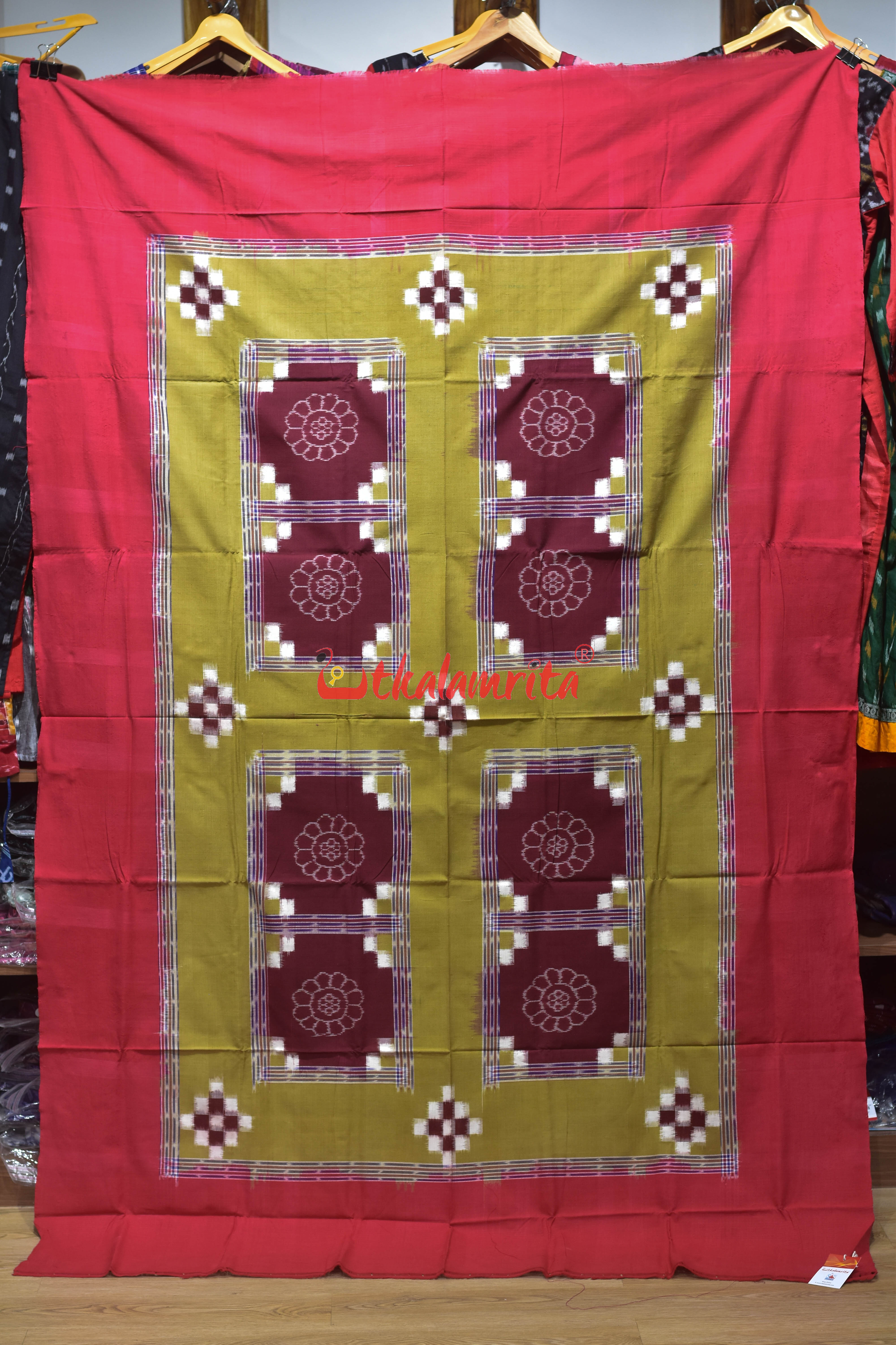 Khaki Red Flower Bandha Cotton (Single Bedsheet)