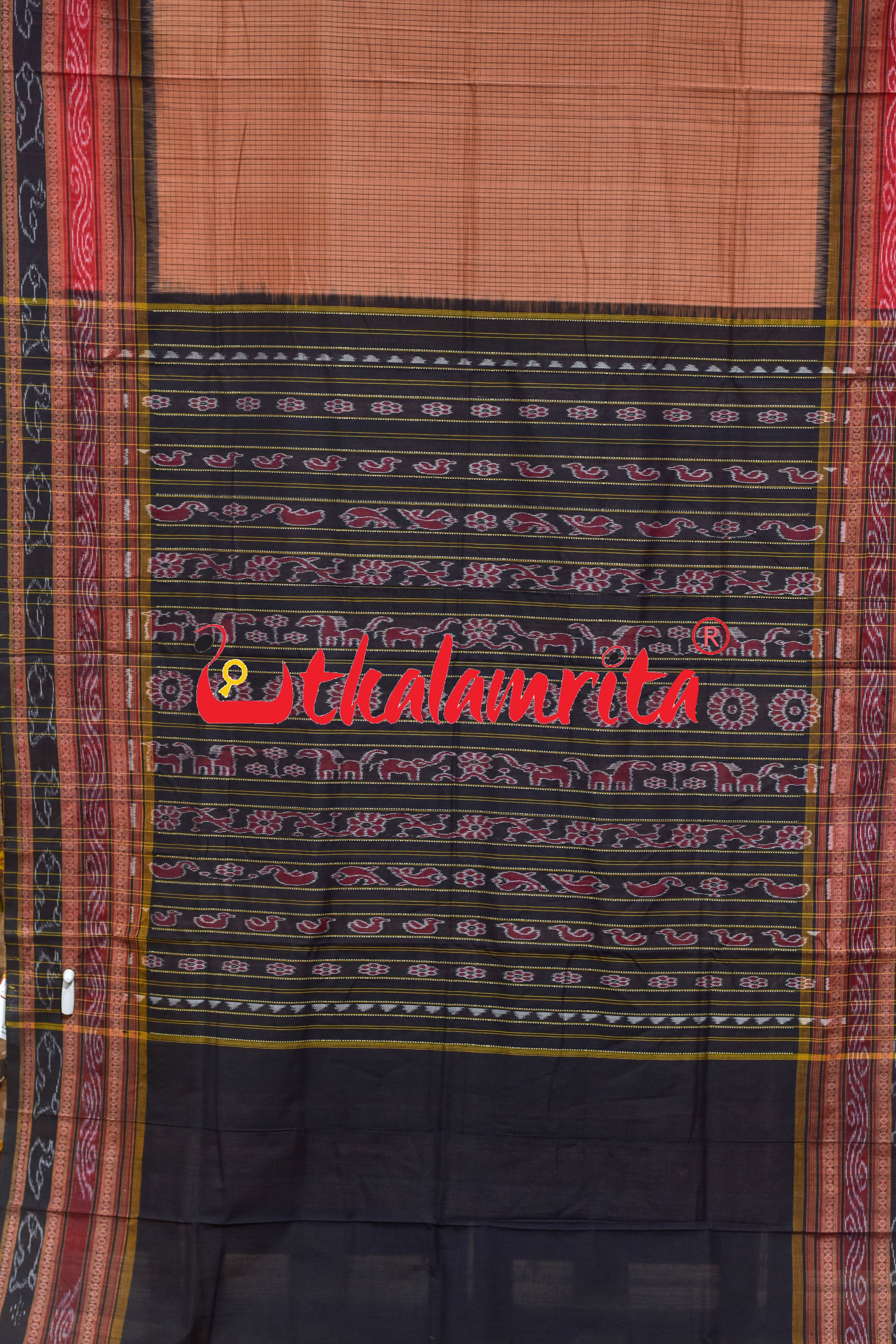 Brown Black Double Dhadi Sachipar Sambalpuri Cotton Saree