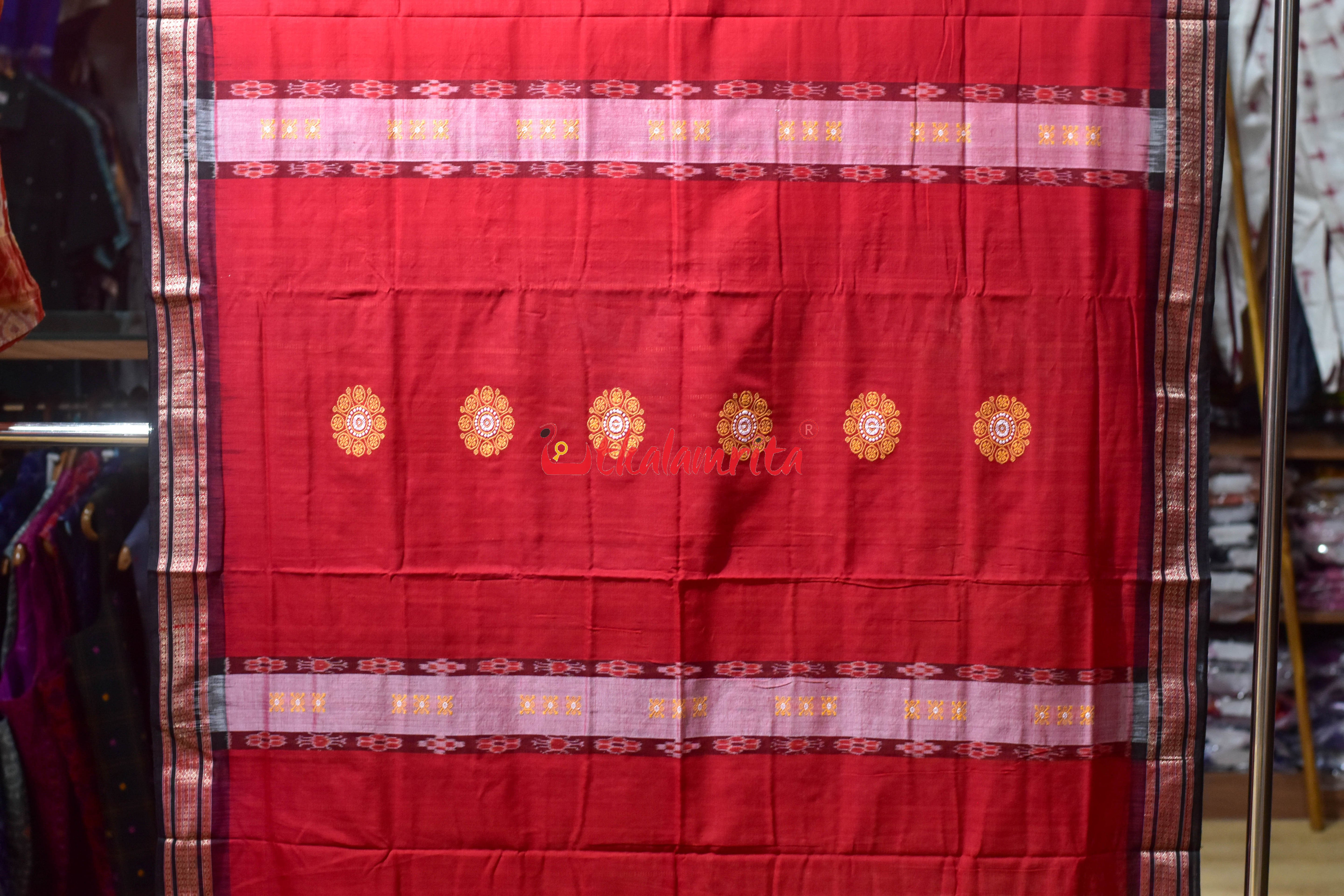 Red Flower Pere Bandha Bomkai Cotton Saree