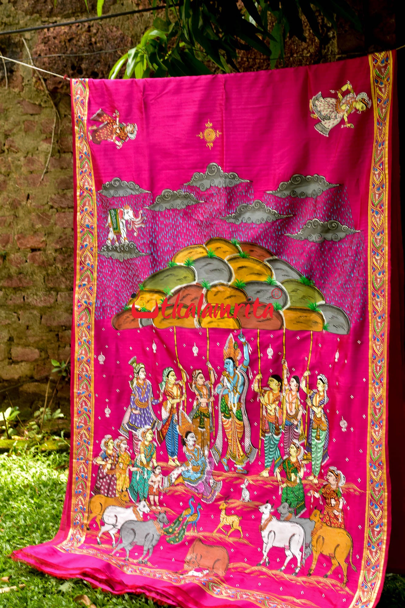 Giri Gobardhan Rani Pink Pattachitra Silk Saree