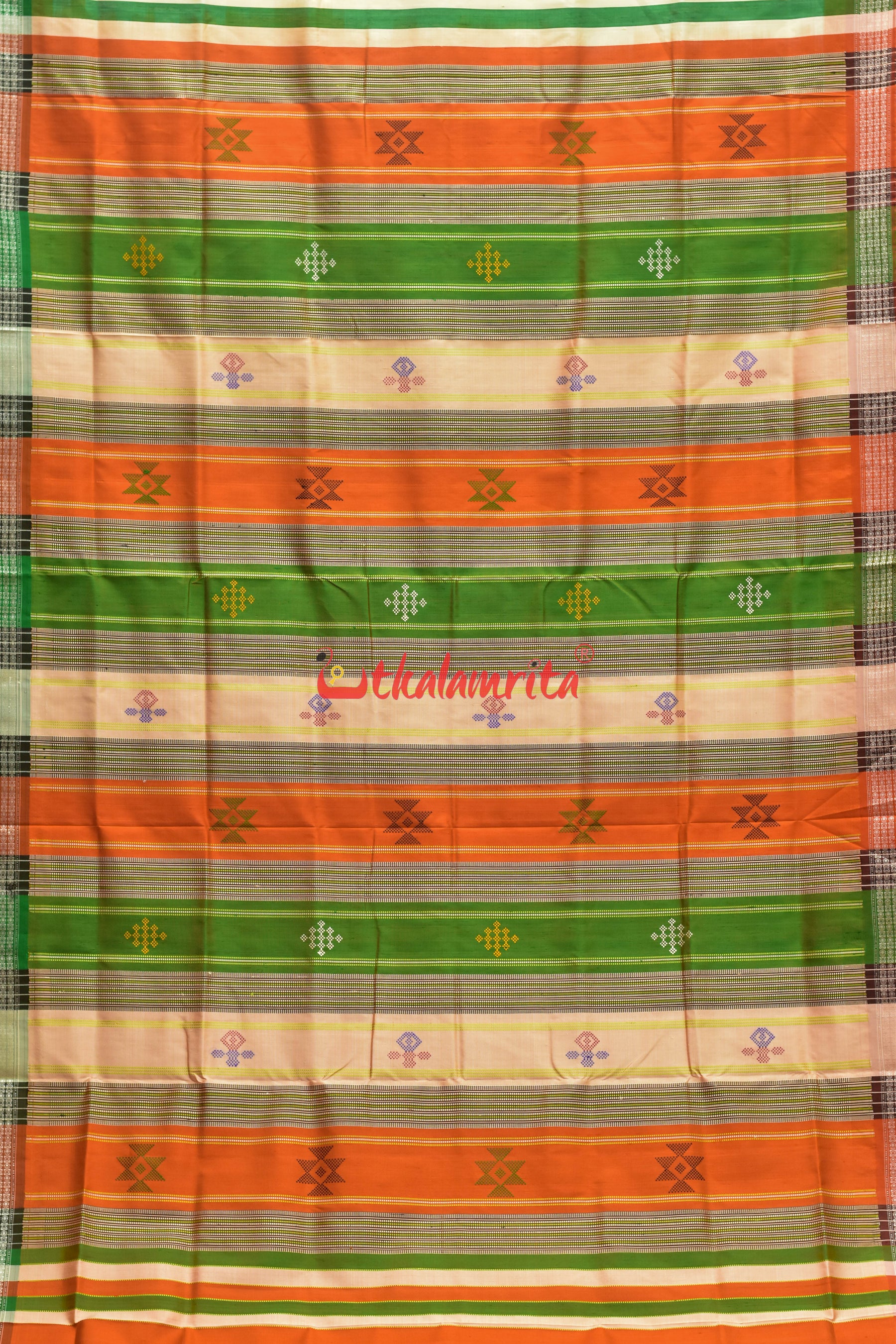 Triranga Kumbha Double Anchal Berhampuri Silk Saree