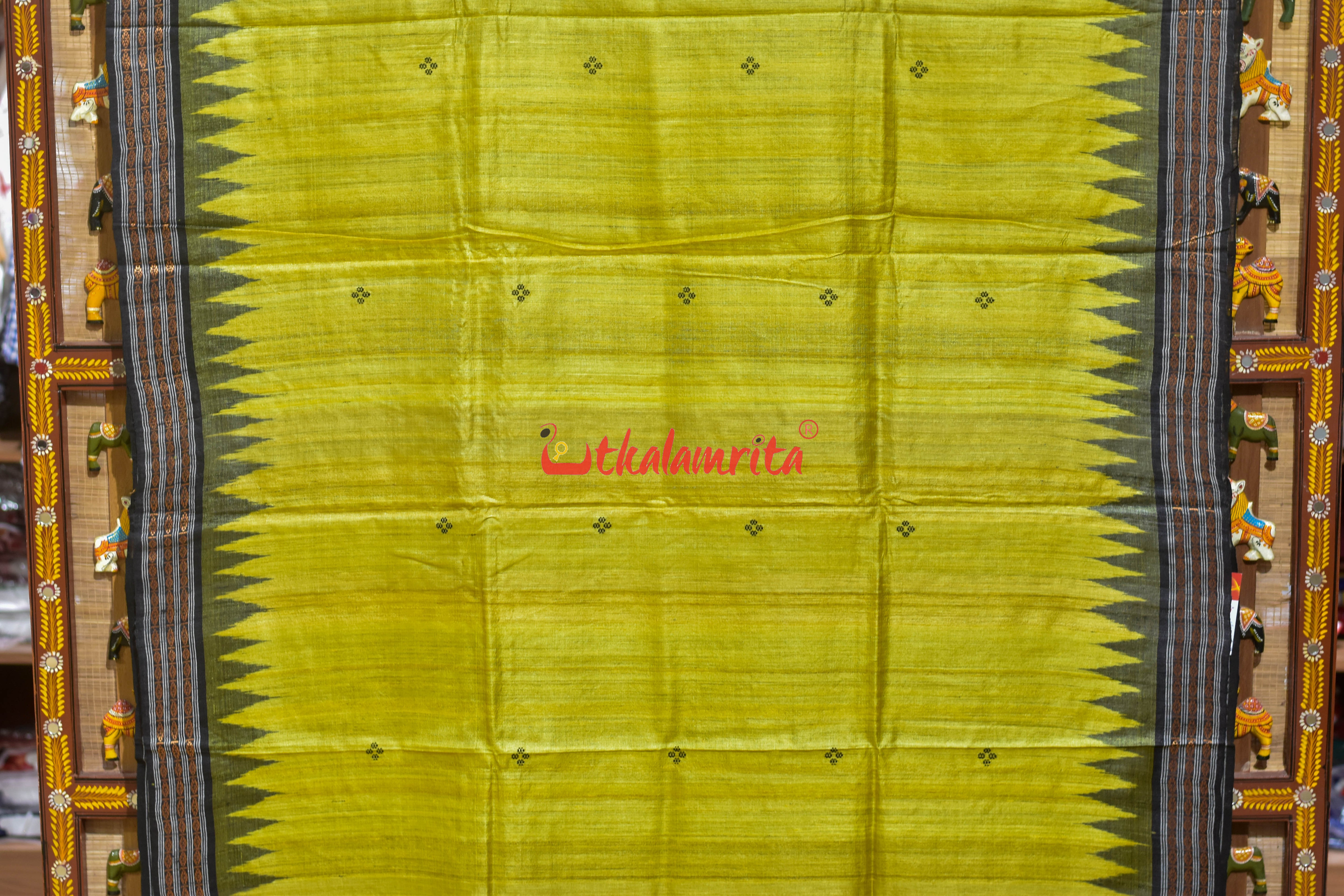Yellow Black Dobby Border Fine Gopalpur Tussar Silk Saree
